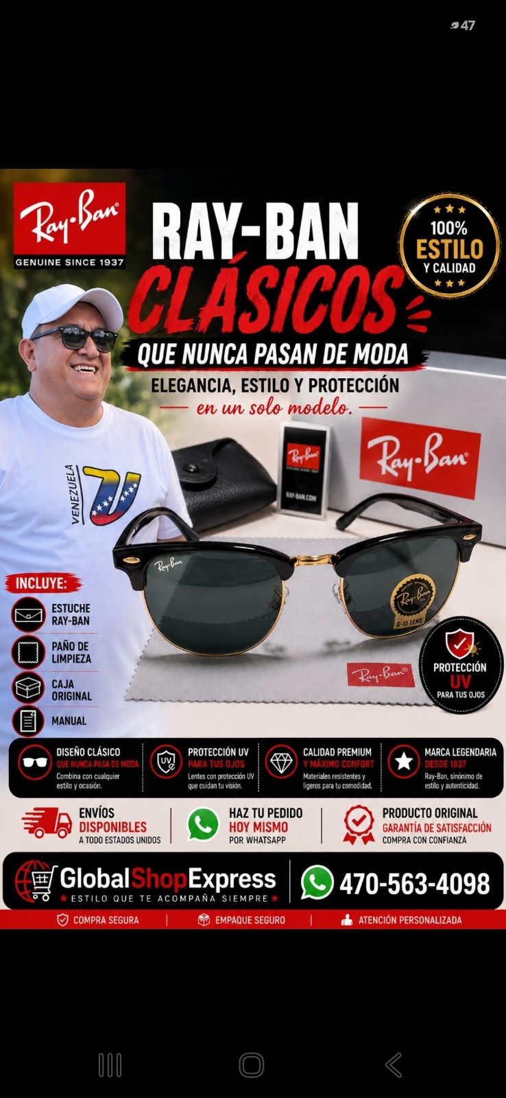 Ray-Ban Clubmaster Sunglasses Black Frame Green G-15 Tinted Glass UV