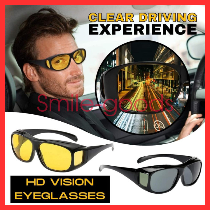 2 Pair HD Day Night Vision Glasses Driving Sports Wraparound Fit Over Sunglasses