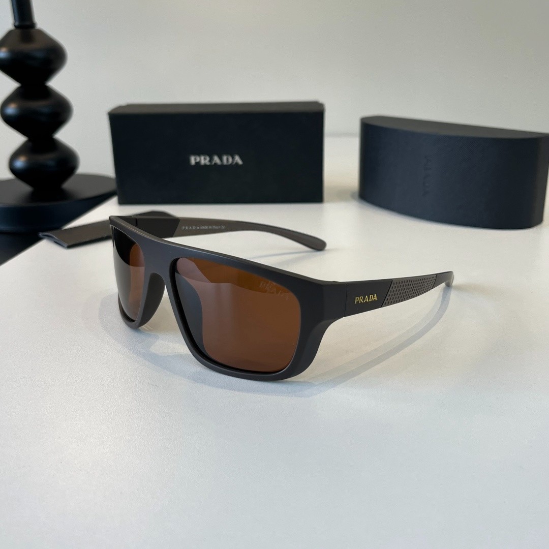 Prada P5117 Sunglasses 58‑17‑145 Matte Black Square Brown Lens Unisex