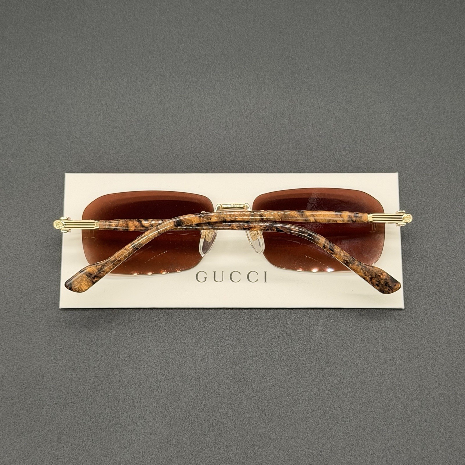 Gucci GG1221S 004 Rimless Sunglasses Brown Marble Gold Mirror Lens Ships Today