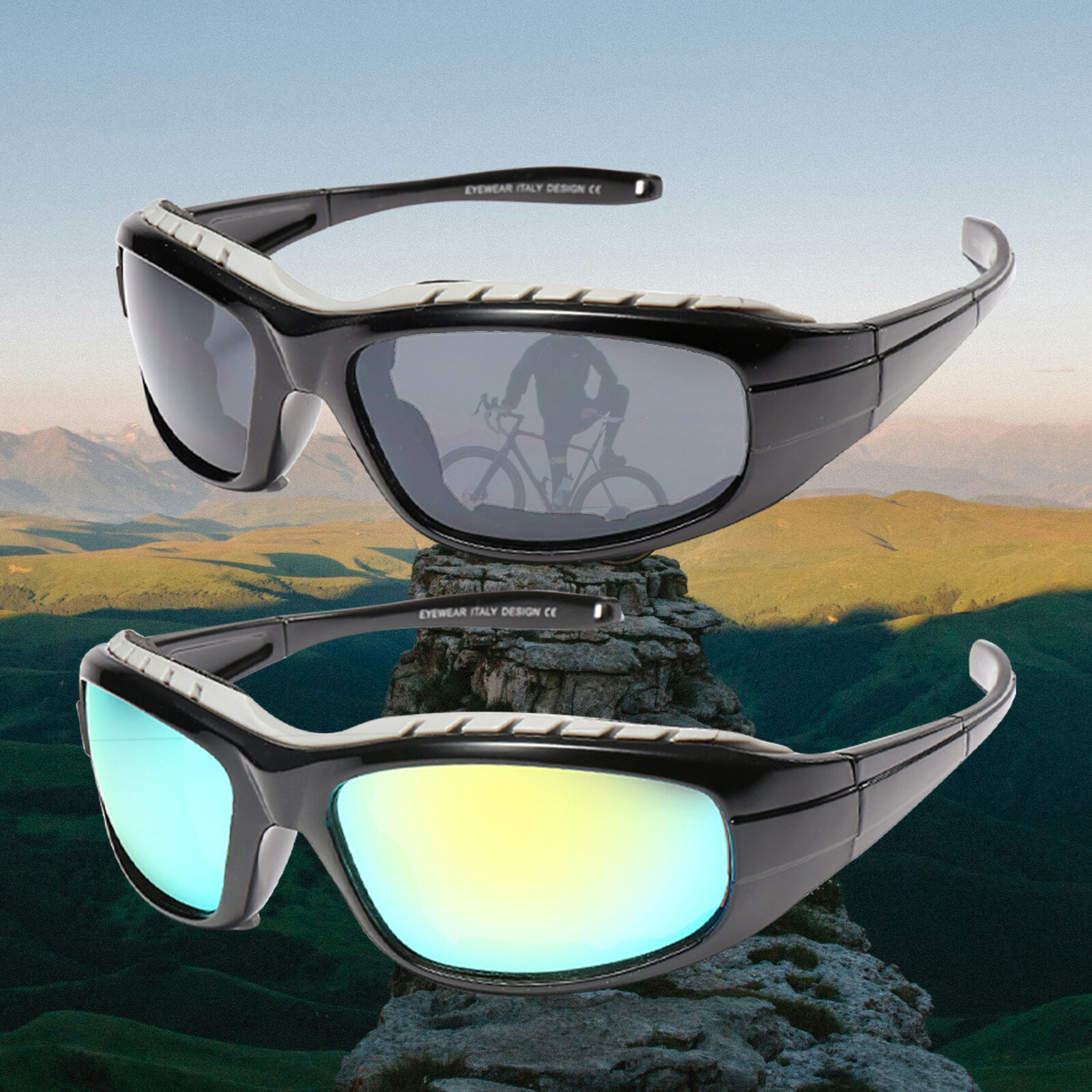 2 Pair Anti-Fog Padded Wraparound Motorcycle Sunglasses/Biker Glasses off-road