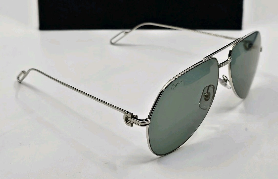 Cartier CT0110S Premiere de Cartier Blue Aviator 60 14 140 Chrome Sunglasses