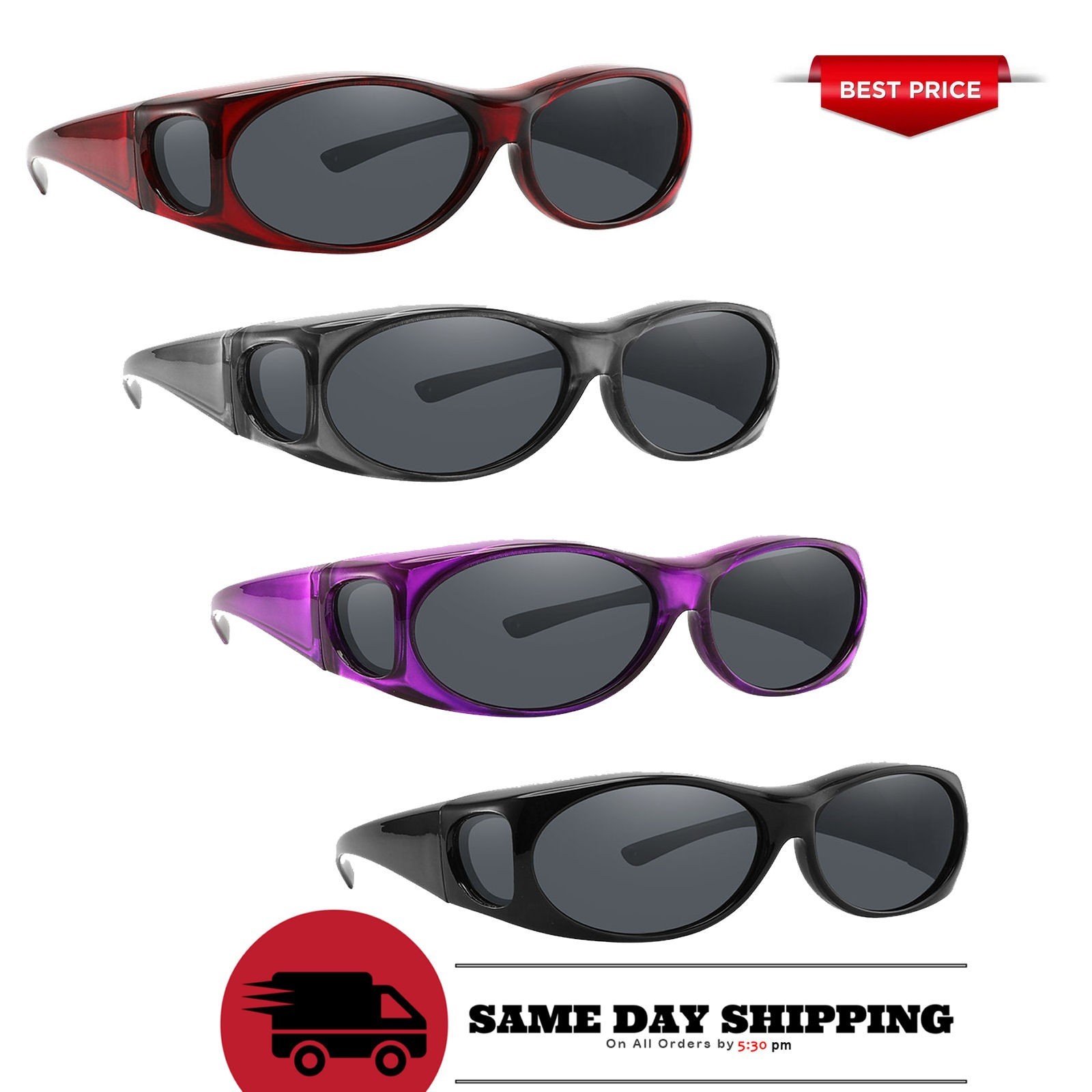 Polarized Sunglasses Medium Fit Over Glasses Rectangular OTG Frame Anti-Glare