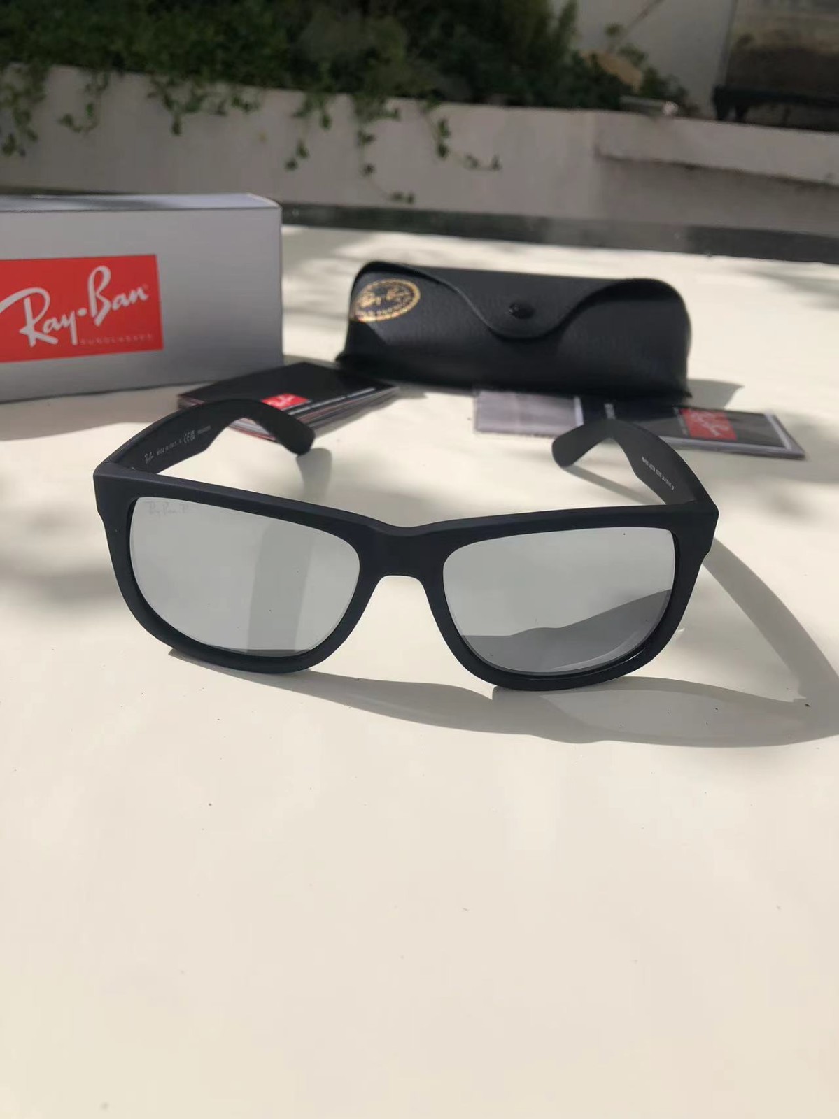 Ray-Ban RB4165 622/T3 Rubber Black/Mesmer Silver Mirrored Polarized Sunglasses