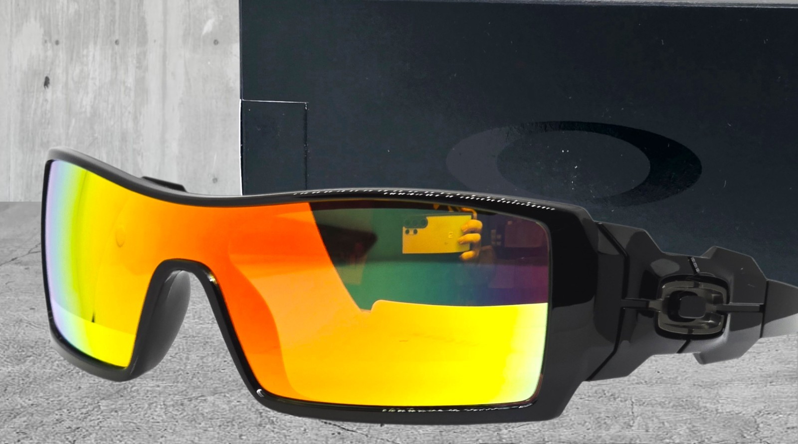 Custom OAKLEY black OIL RIG +(aftermarket) fire POLARIZED sunglasses NEW IN BOX!