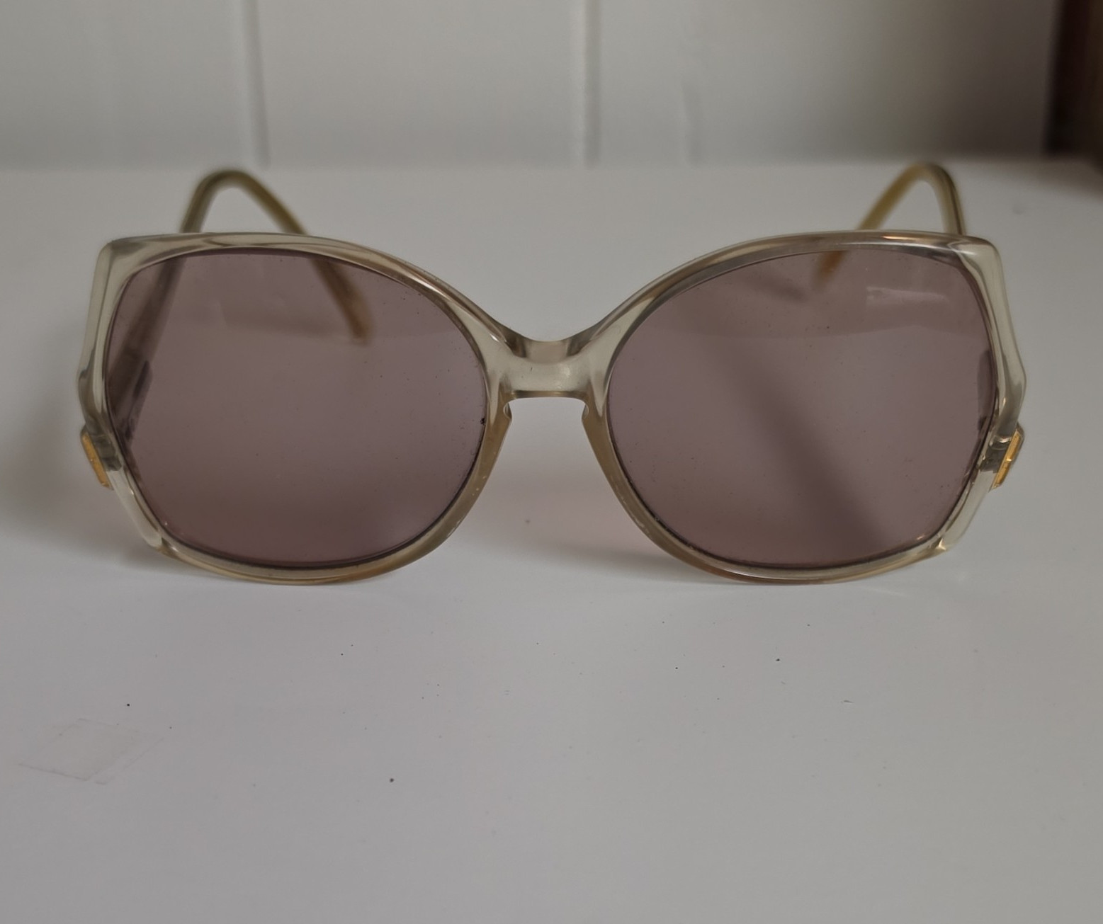 Elasta 5508 Square Sunglasses Clear Frame Purple Lenses 140mm Temples