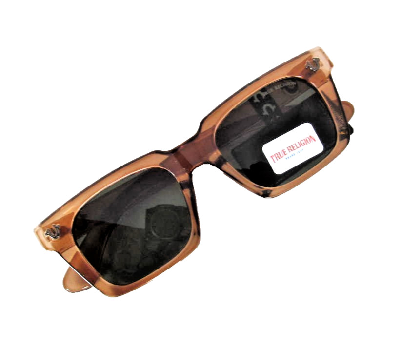 TRUE RELIGION Mens Translucent Amber Sunglasses Green Lenses TRM1857-9JW-G15