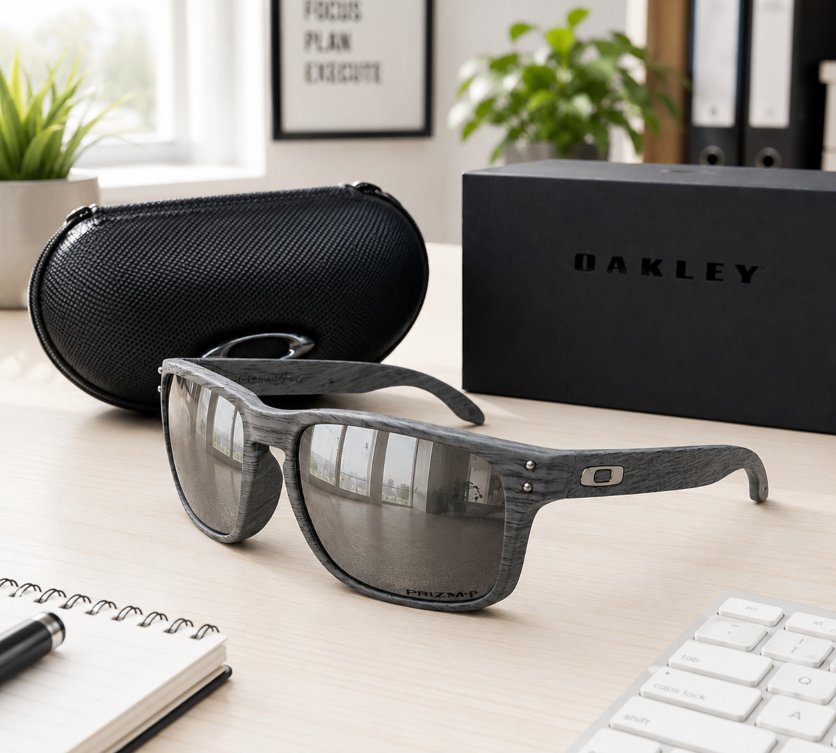 Oakley Holbrook Sunglasses Grey Woodgrain Frame Silver Mirror Polarized UV New