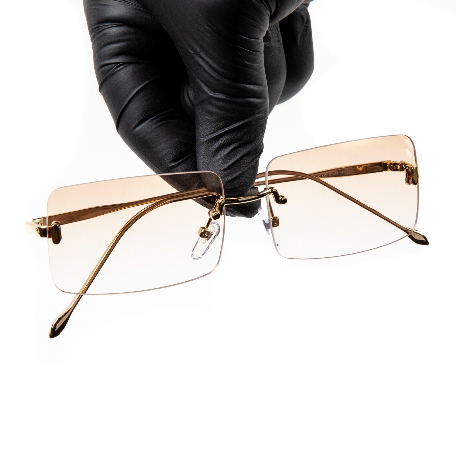 Gold Frame Apricot Pink Gradient Tint Unisex Rectangle Rimless Sunglasses