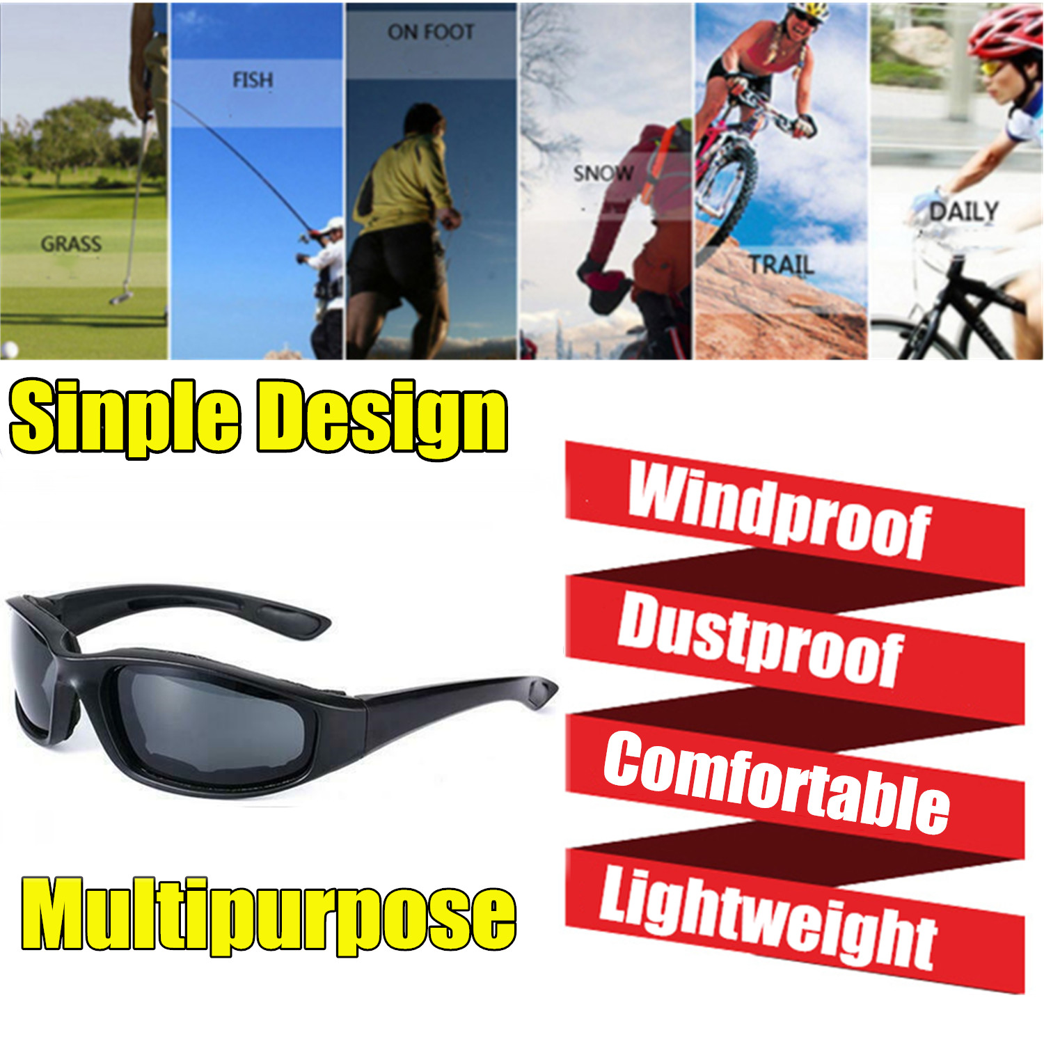 Motorcycle Sunglasses Bike Riding Glasses Clear Lens Wind Resistant Anti Fog Len