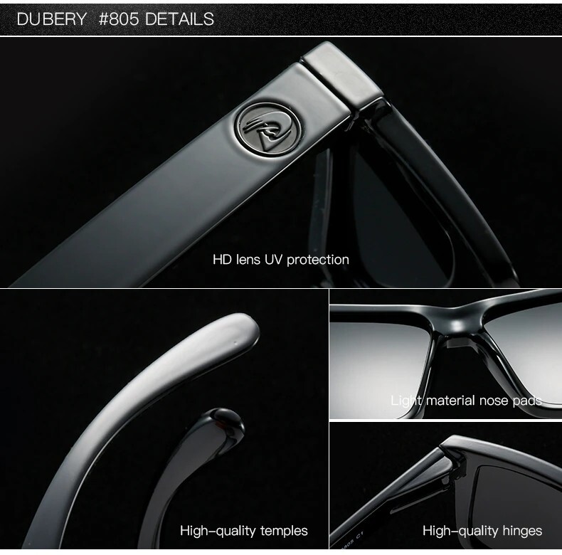 DUBERY Polarized Sunglasses Men Women Driving Sports Glasses Mirror Square UV400