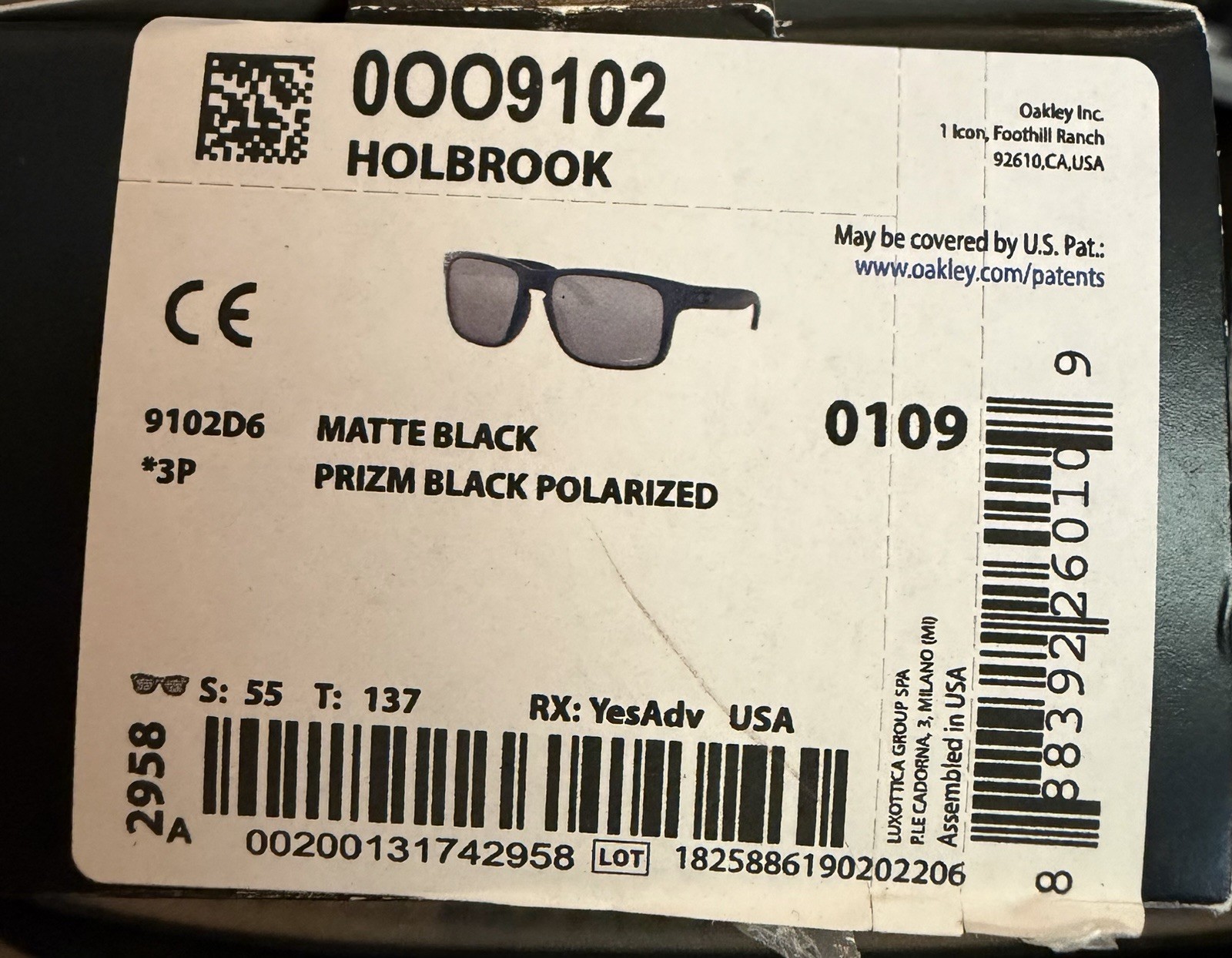 Oakley O9102 910262 Holbrook Matte Black Rubber Coated Sunglasses