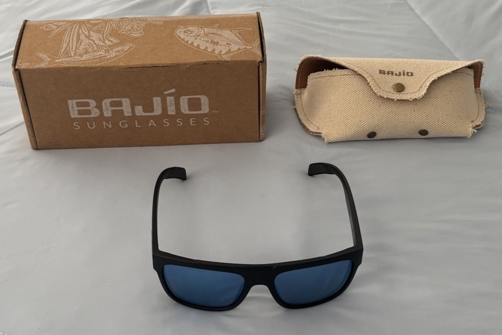 Bajio Caballo Sunglasses Polarized Black Matte Frame Blue Mirror Lens XL Fit