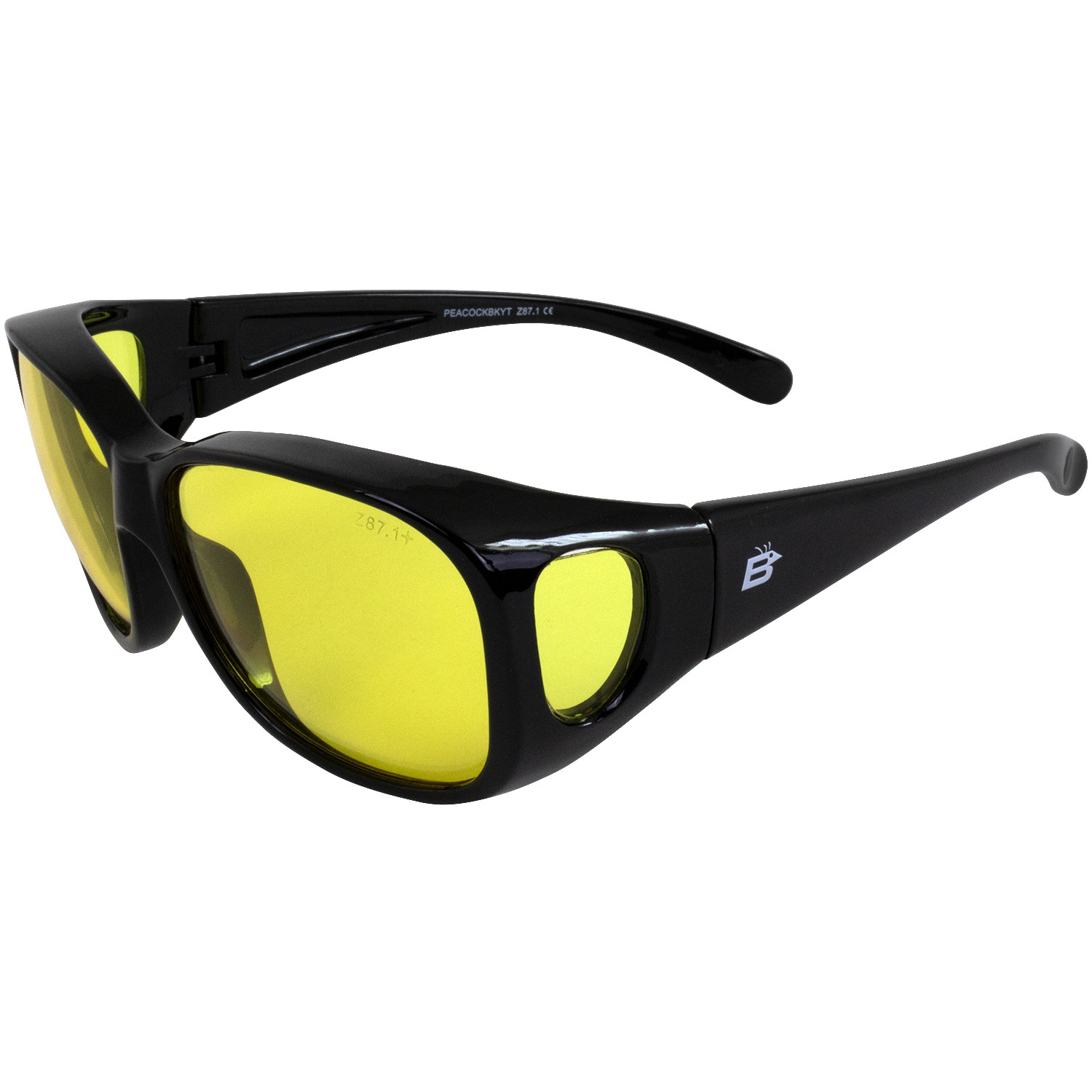 2 Pairs of Birdz Peacock Fit-Over Glasses Black with Yellow & Smoke Lenses