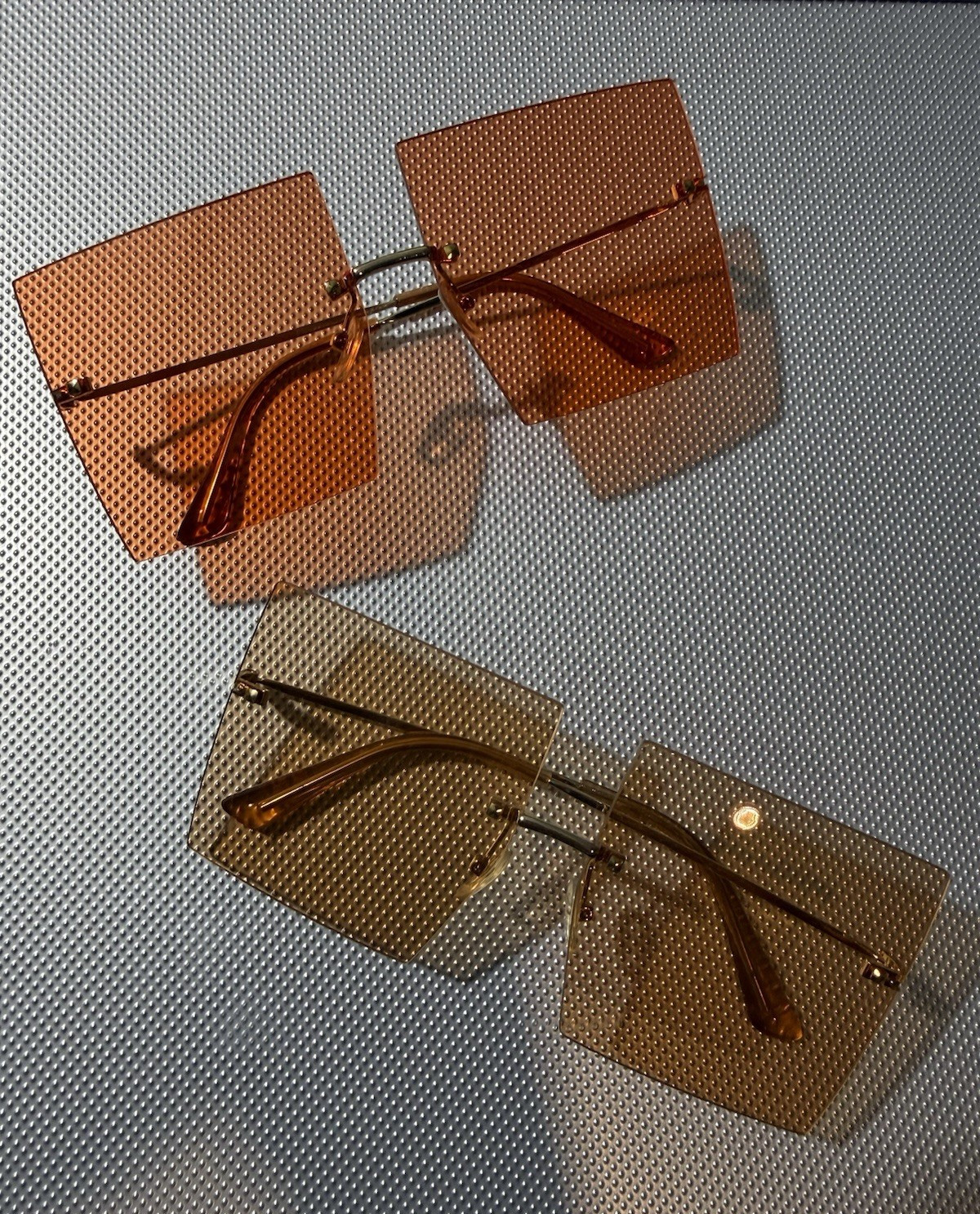 Men’s Rimless Sunglasses Gold Metal Frame Brown Tinted Plastic Lenses lot B1