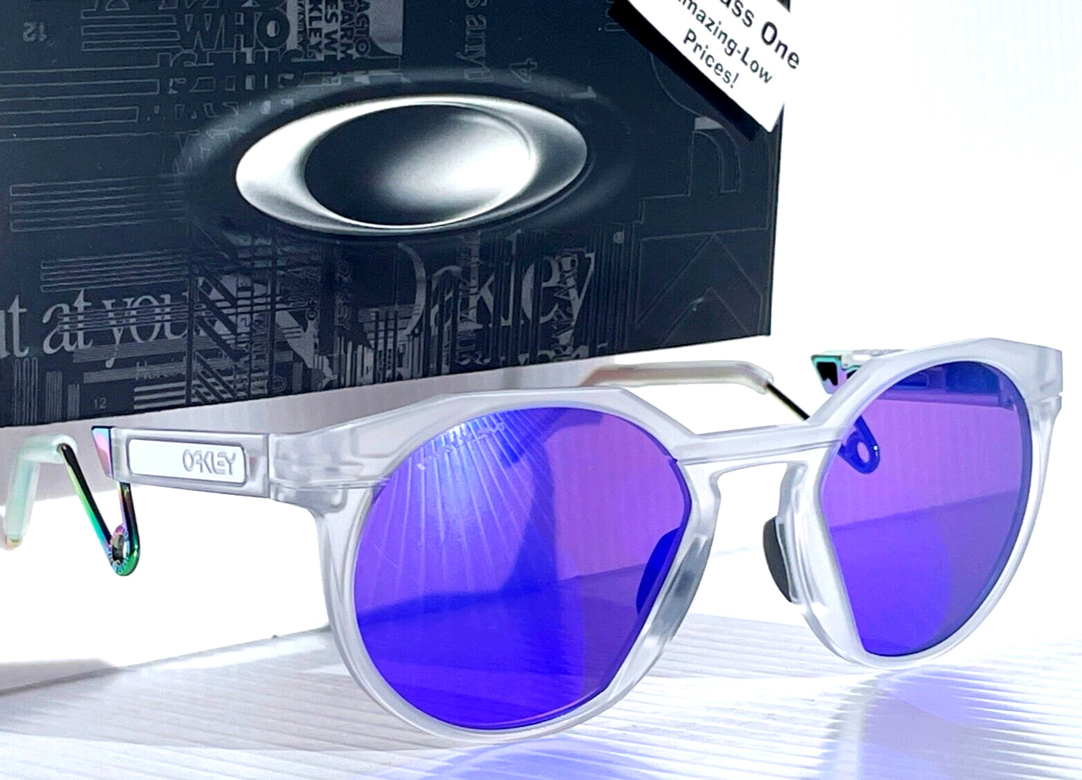 NEW Oakley HSTN Metal Matte Clear PRIZM Violet Purple Lens Sunglass 9279-02