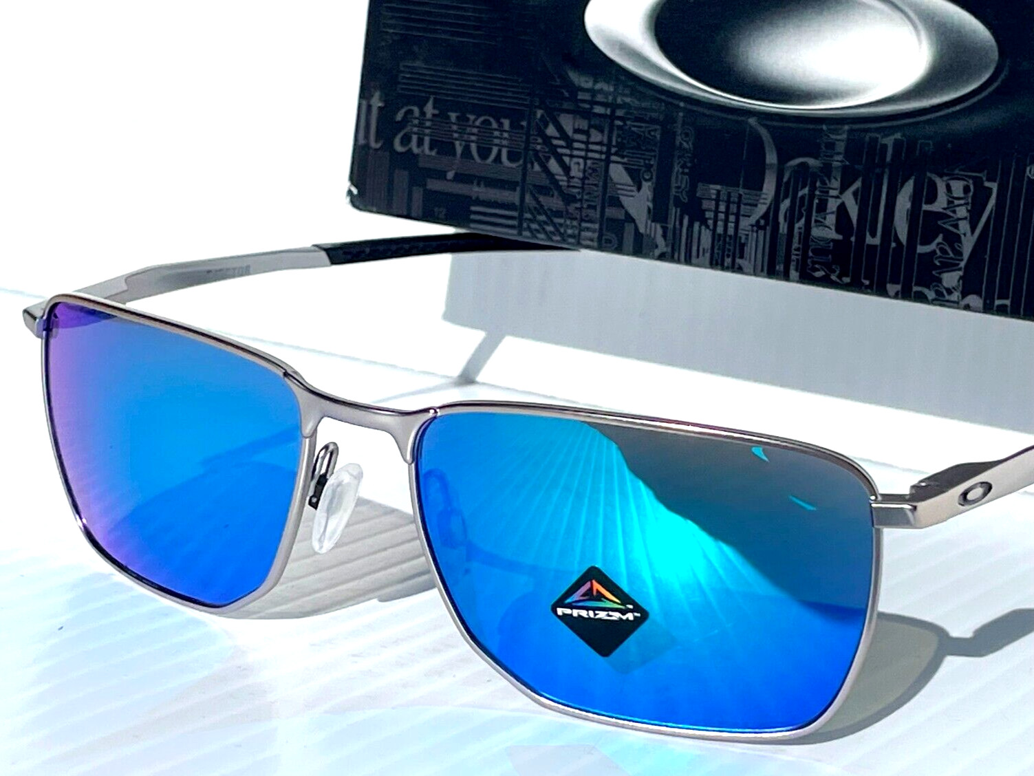 NEW Oakley EJECTOR Satin Chrome PRIZM Sapphire Lens Sunglass 4142-04
