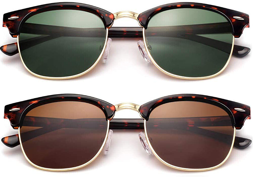 Retro Vintage Polarized Sunglasses Mens UV400 Half Metal Frame ClubSunglassesUSA