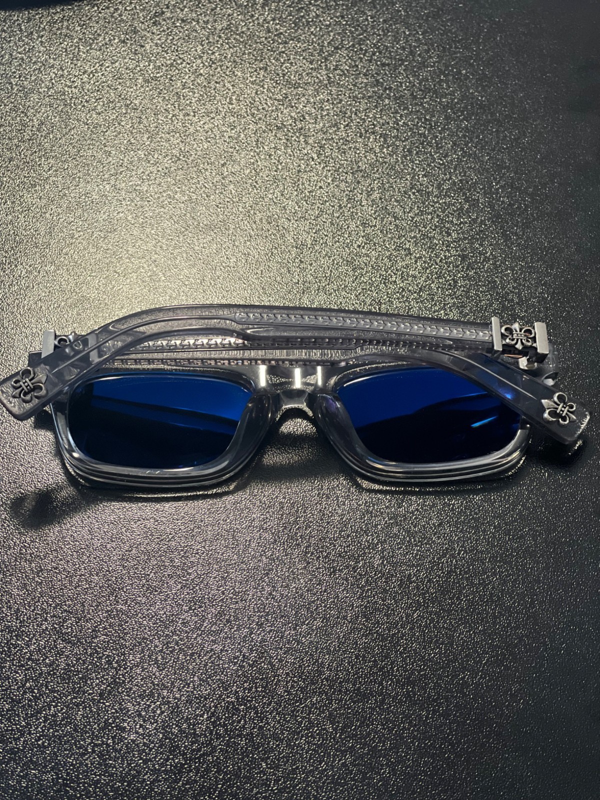 Chrome Hearts Celibussy “SEE YOU IN TEA” Slate Clear Blue Tint Silver Authentic