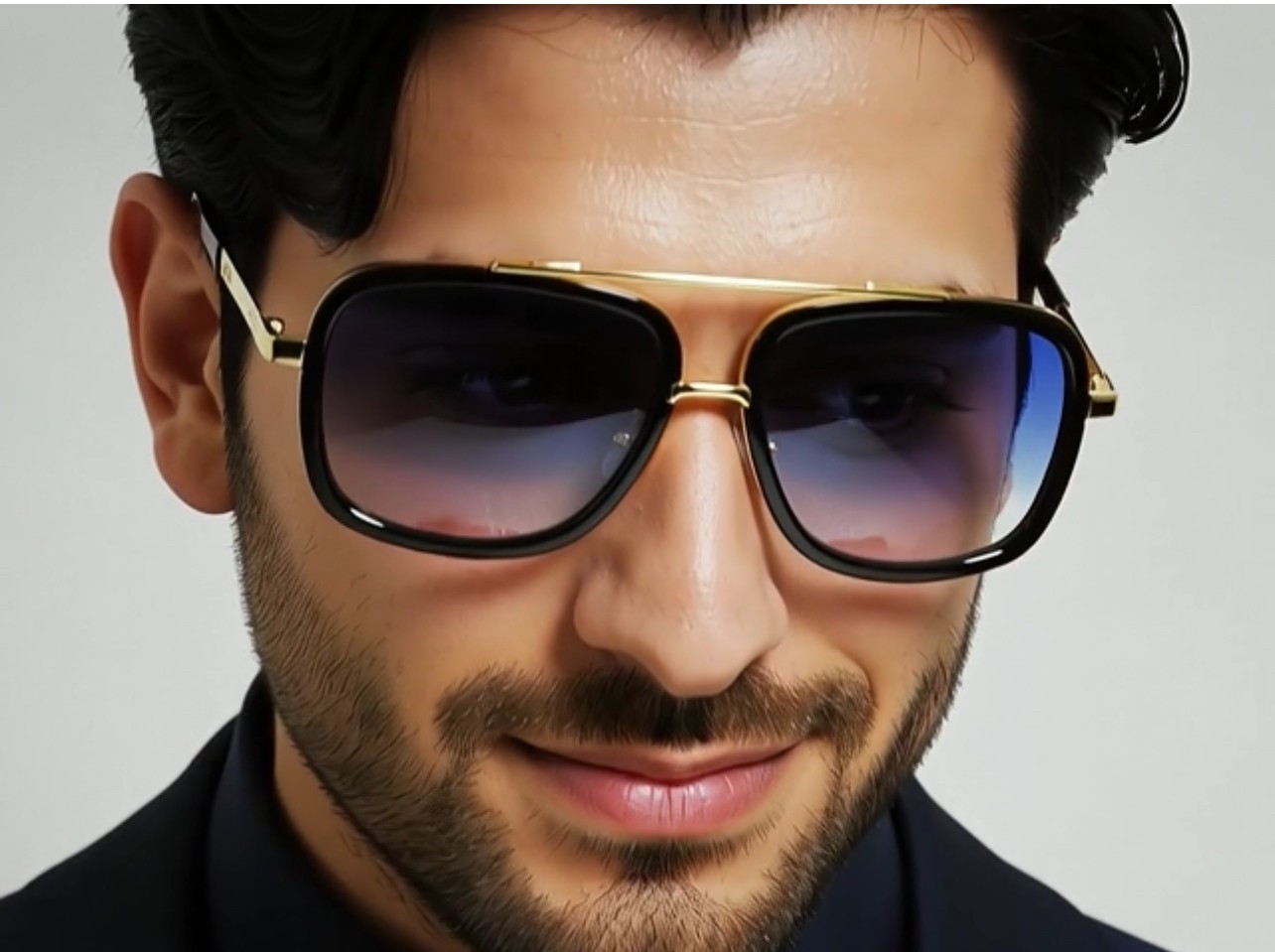 Men’s Sunglasses Square One Gold Colored Metal Frame Top Bar Oversize Shades NEW