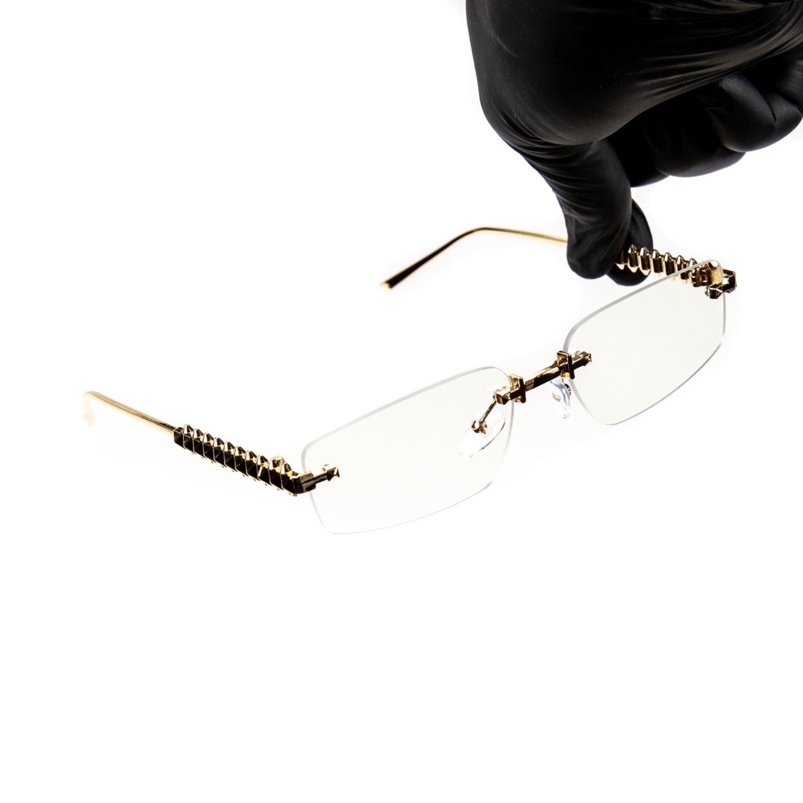 Designer Rimless Narrow Clear Lens​ Gold Spike Frame Metal Rectangular Glasses