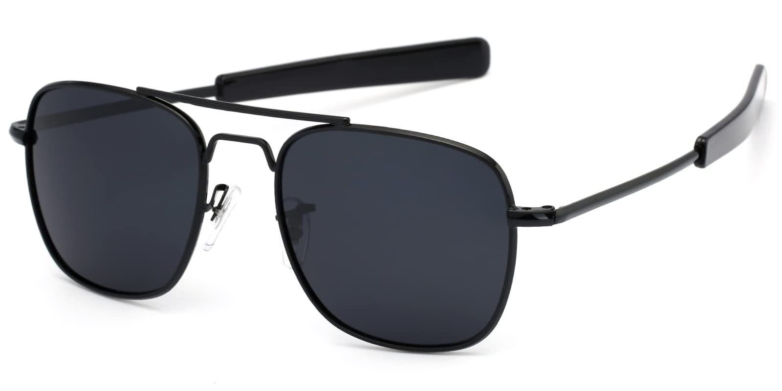 Mens Aviator Sunglasses Polarized 55mm Military Square Shades,Bayonet Temples