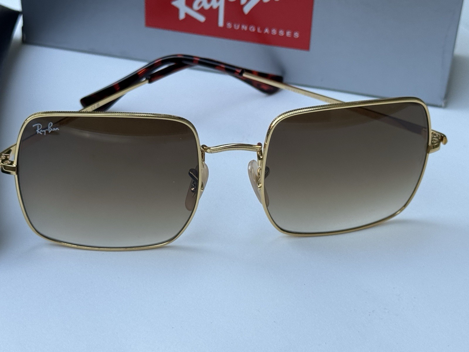 NEW Ray-Ban RB1971 9147/51 SQUARE CLASSIC Polished Gold Grad Brown Sunglasses 54