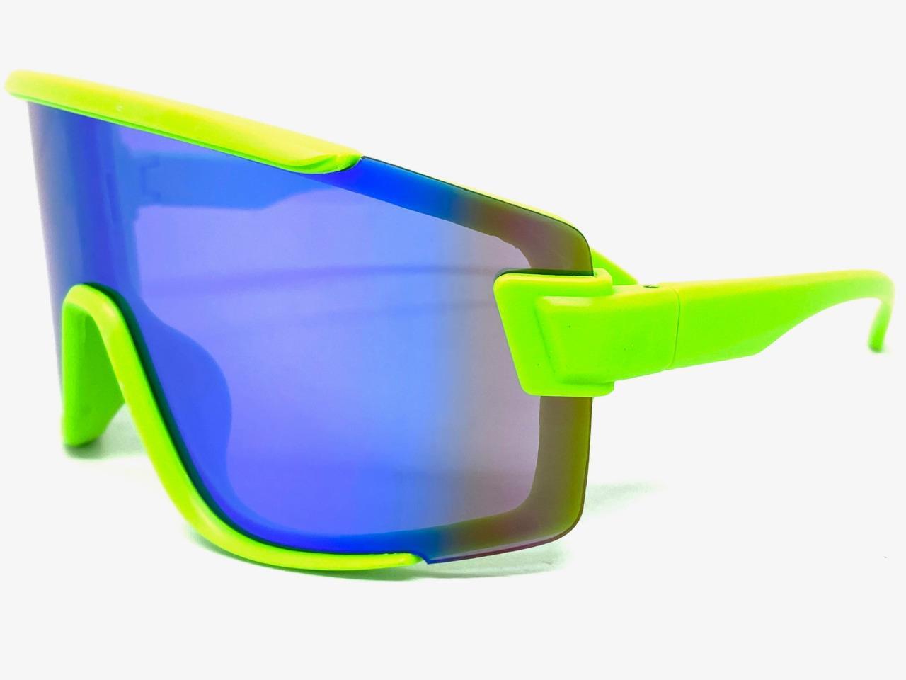 OVERSIZED EXAGGERATED Modern Retro Shield SUN GLASSES Large Big Neon Green Frame