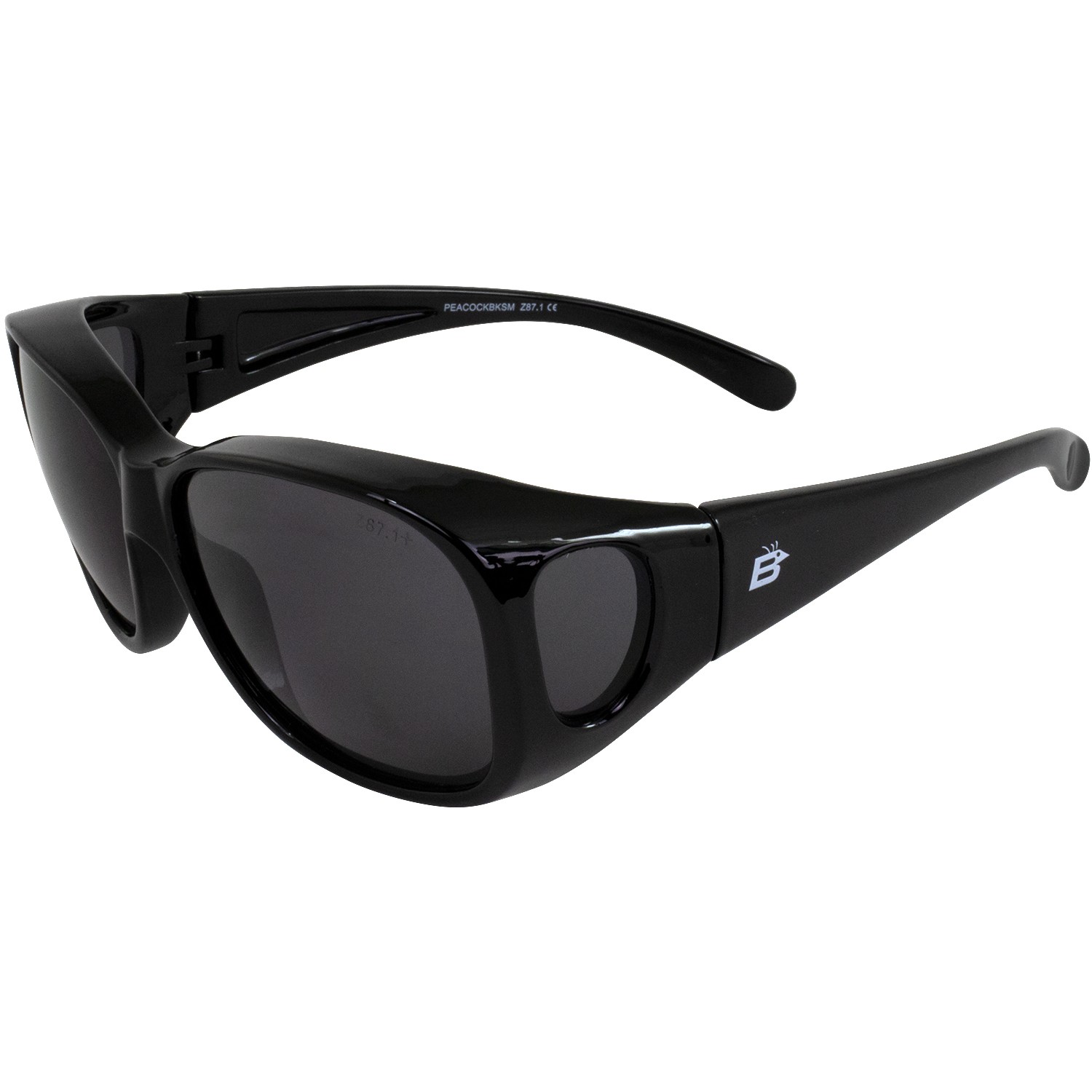 2 Pairs of Birdz Peacock Fit-Over Glasses Black with Yellow & Smoke Lenses