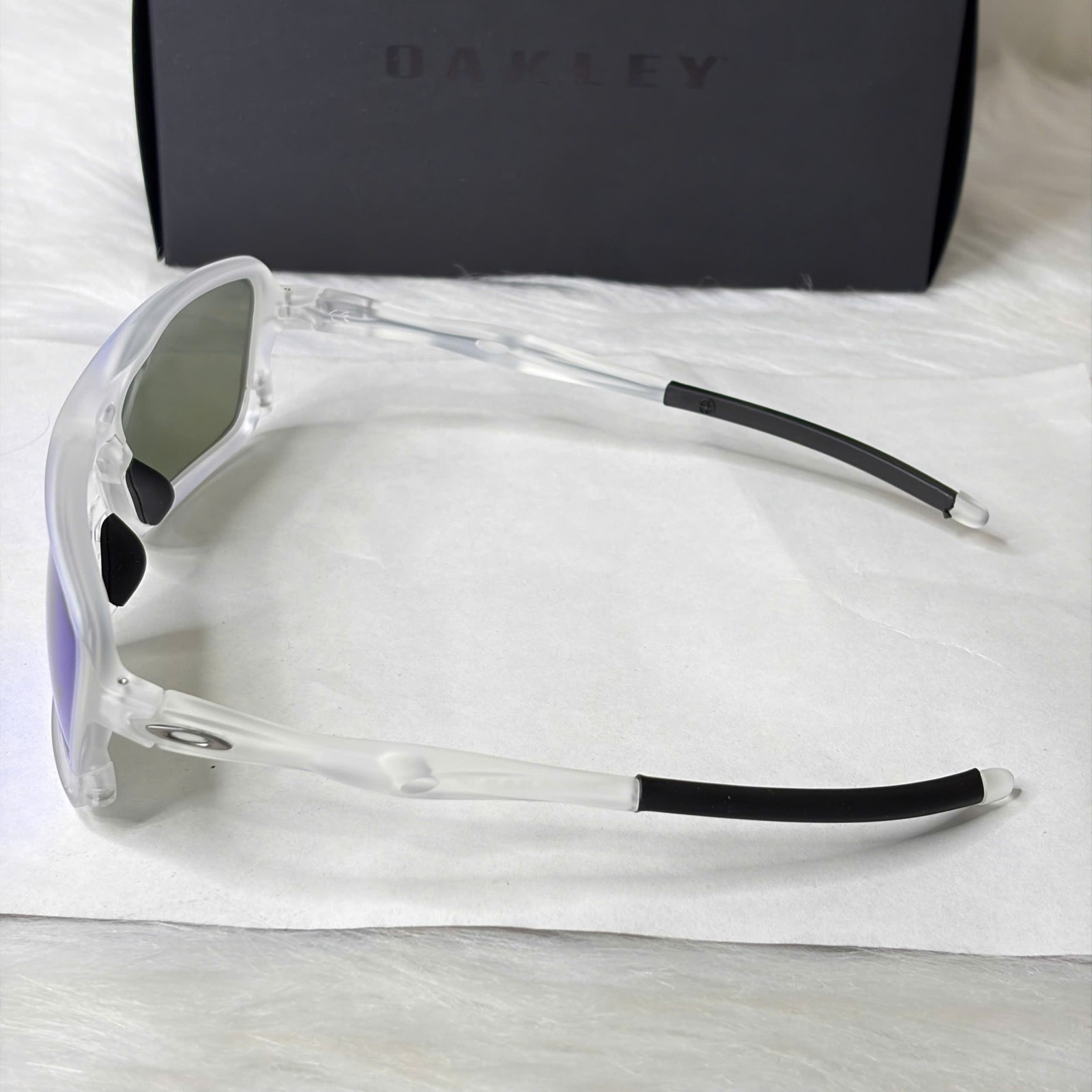 NEW Oakley Triggerman OO9314-09 Clear Frame Blue Mirror Sport Sunglasses