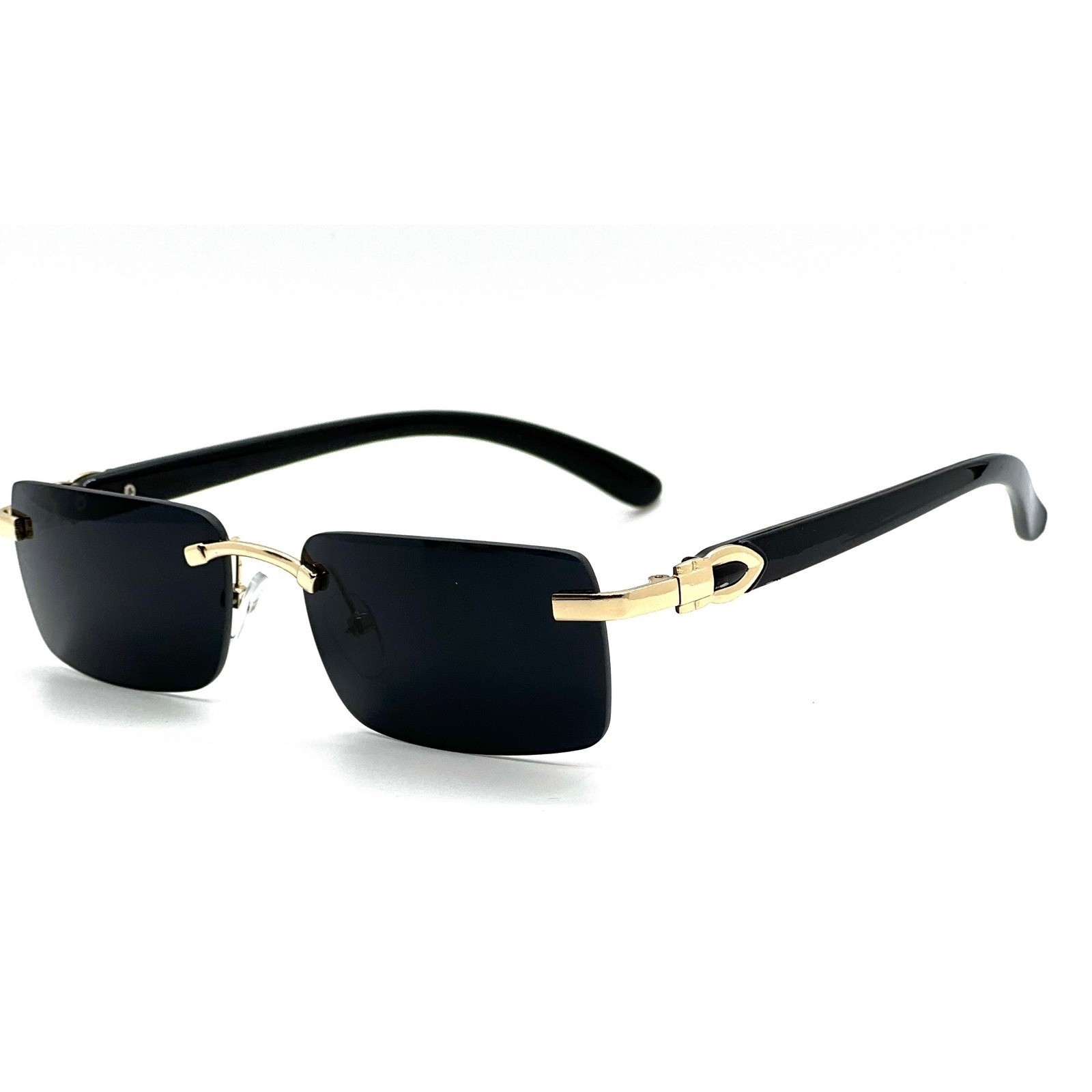 Rimless Gray Tint Gold Frame Woodgrain Shades Men’s Hip Hop Sunglasses Lentes