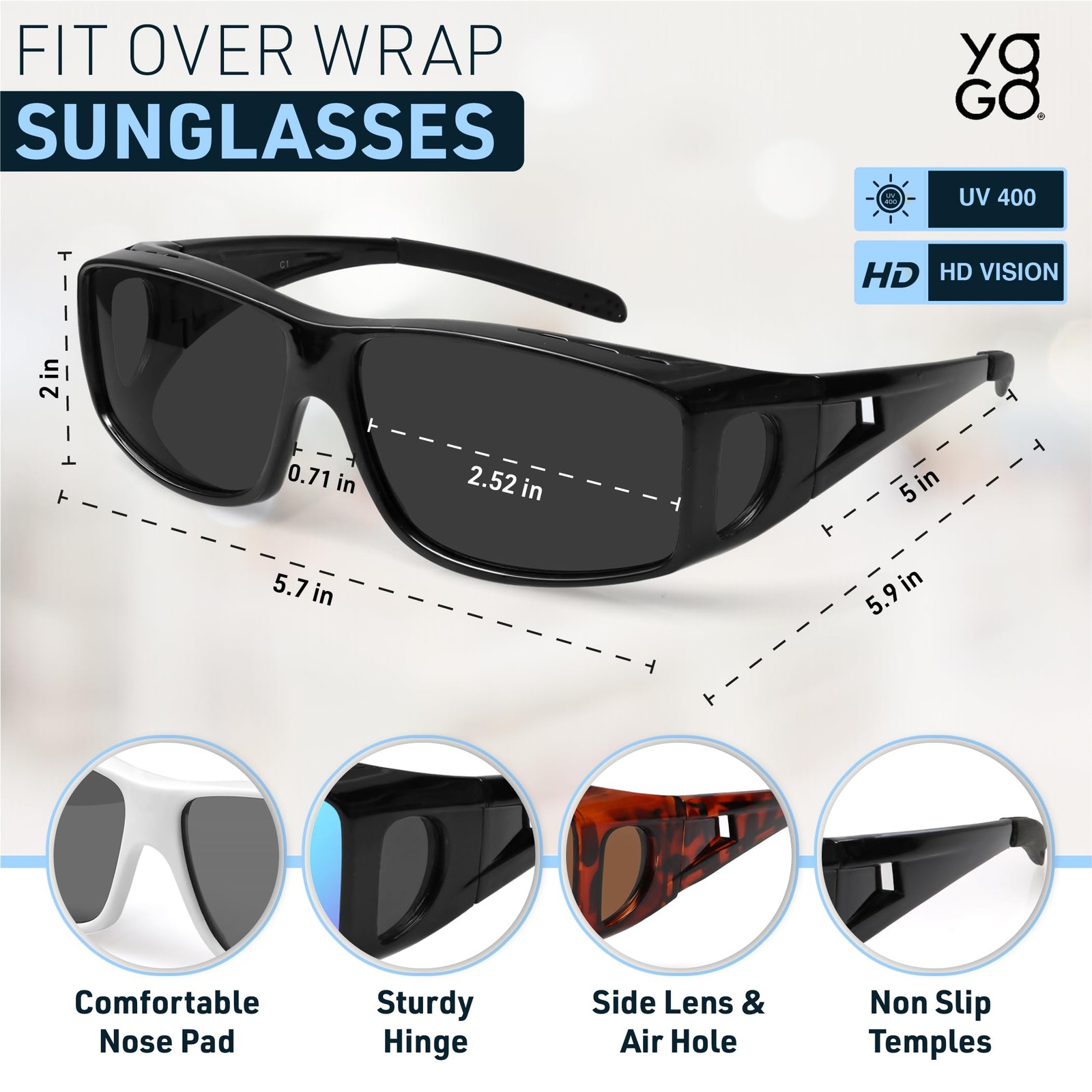 Fit Over Wrap Sunglasses Polarized Lens Wear Over Eyeglasses 100% UV Protection