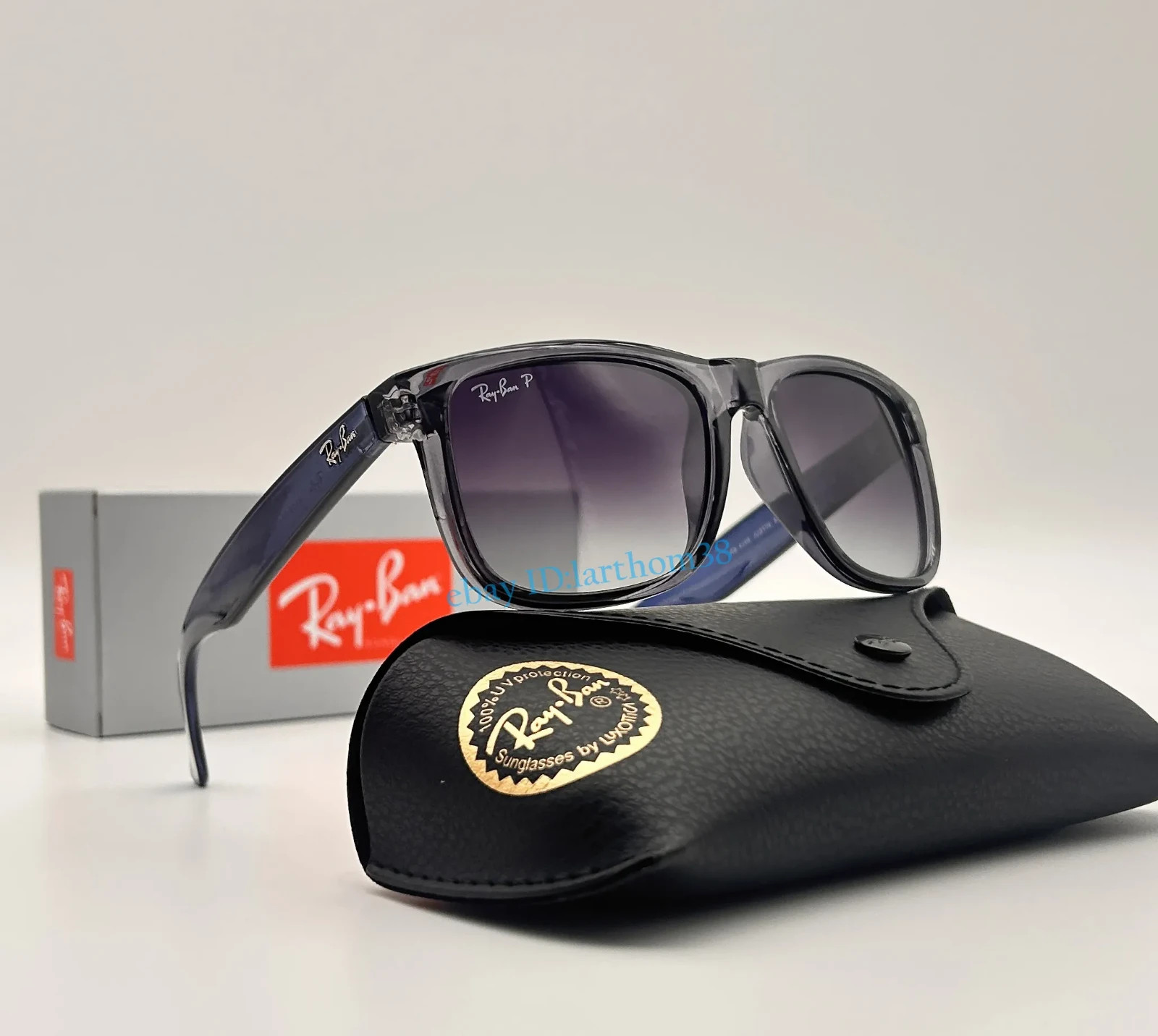 Ray-Ban RB4165 Justin 6596/T3 Polarized Sunglasses Blue Frame Gray Lens 54MM
