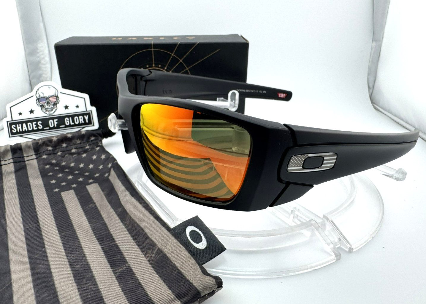 OAKLEY FUEL CELL SI MATTE BLACK USA FLAG RUBY GALAXY POLARIZED SUNGLASSES OO9096