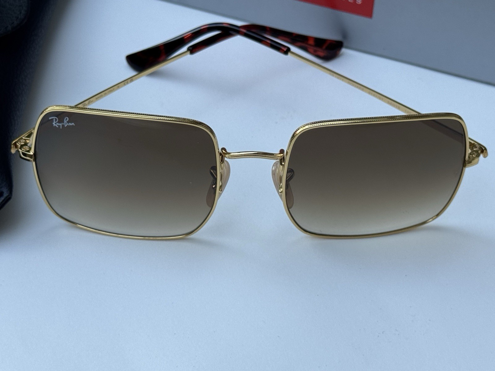 NEW Ray-Ban RB1971 9147/51 SQUARE CLASSIC Polished Gold Grad Brown Sunglasses 54