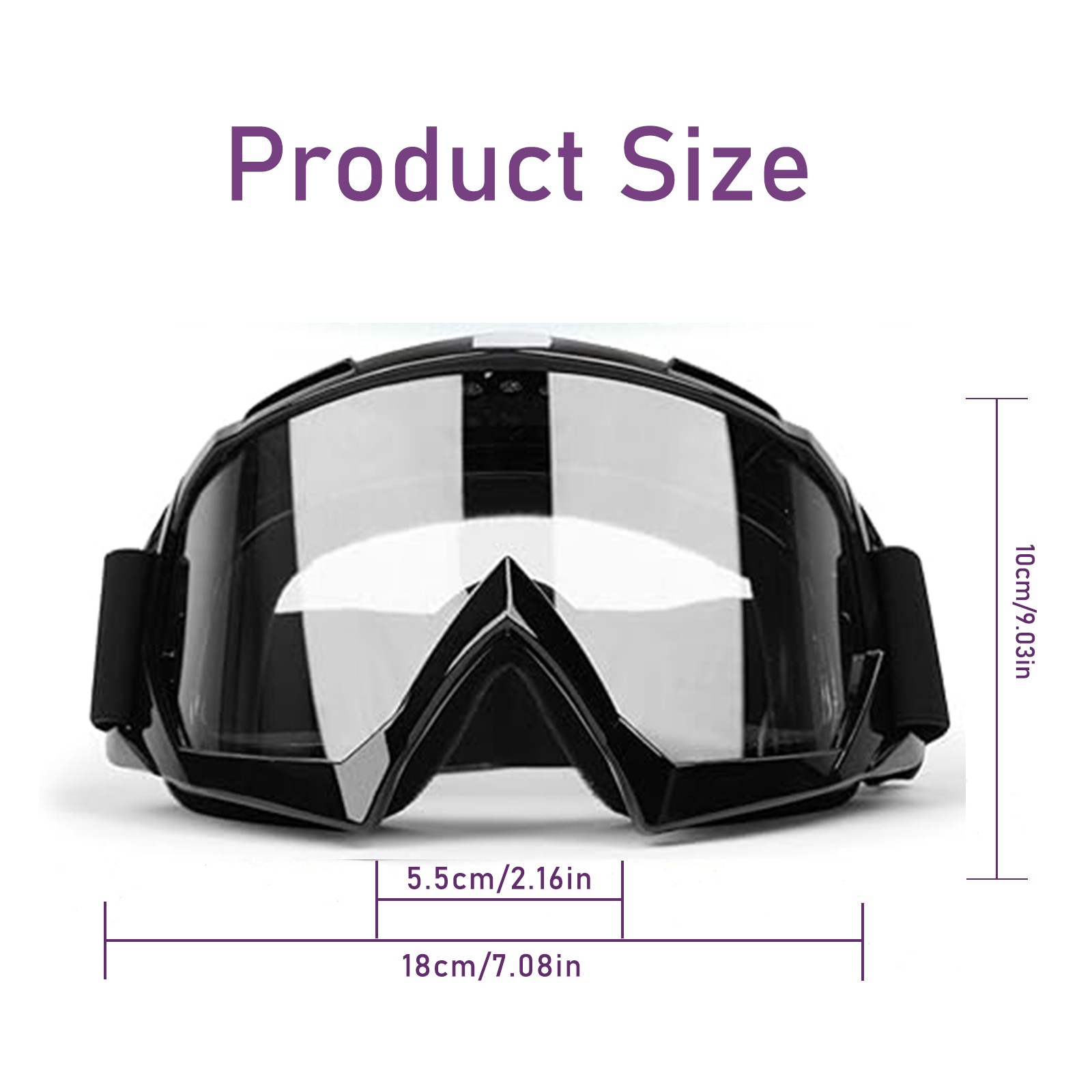 Motorcycle OTG Goggles Over Glasses Windproof Padded Riding ATV Adjustable Strap