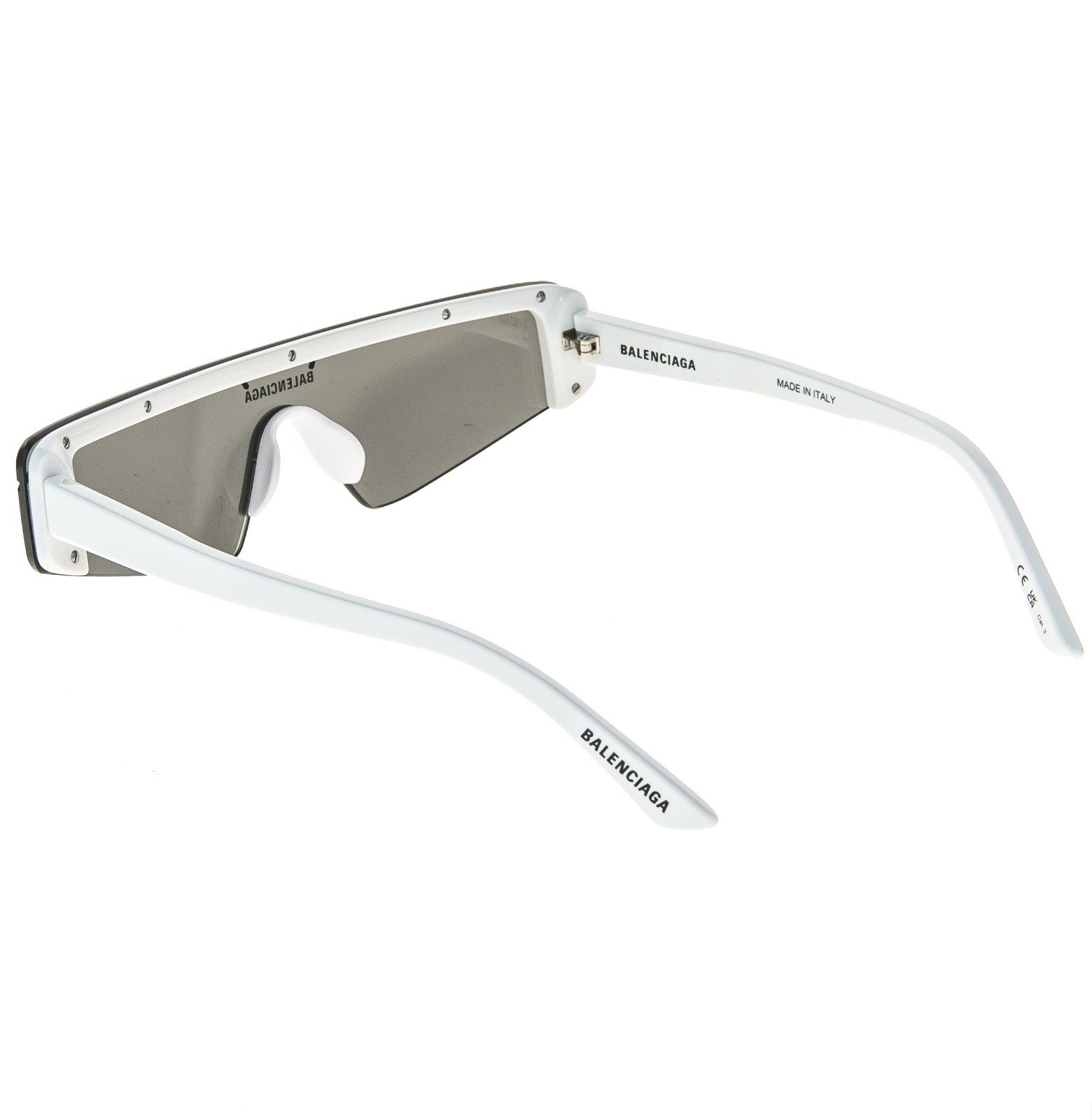 BALENCIAGA BB0003S SKI 0003 White Silver Mirrored Slim Fashion Shield Sunglasses