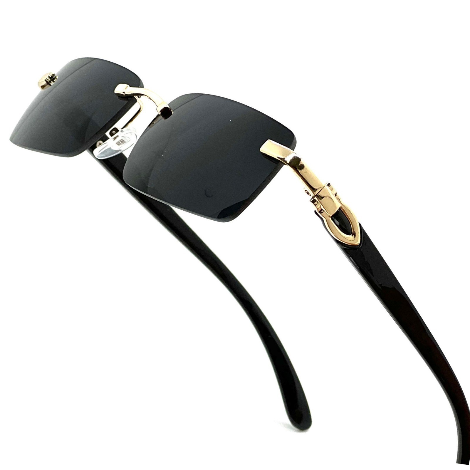 Rimless Gray Tint Gold Frame Woodgrain Shades Men’s Hip Hop Sunglasses Lentes