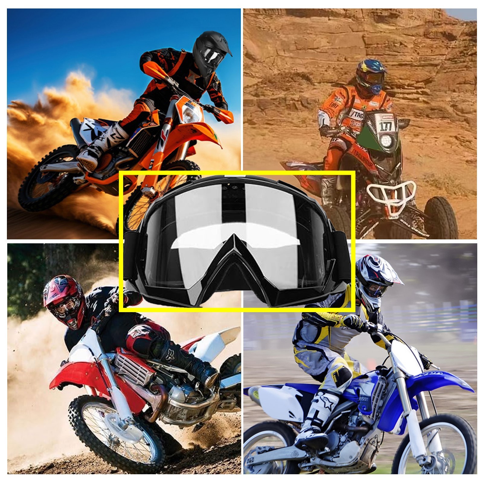 Motorcycle OTG Goggles Over Glasses Windproof Padded Riding ATV Adjustable Strap