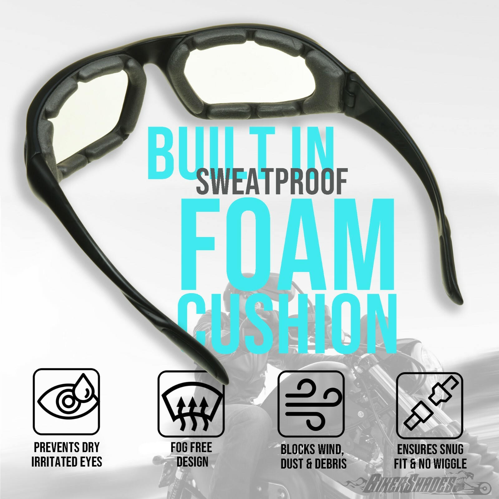 Mens Mirror Foam Padded Lightweight UV400 Motorcycle Biker Wrap Sunglasses