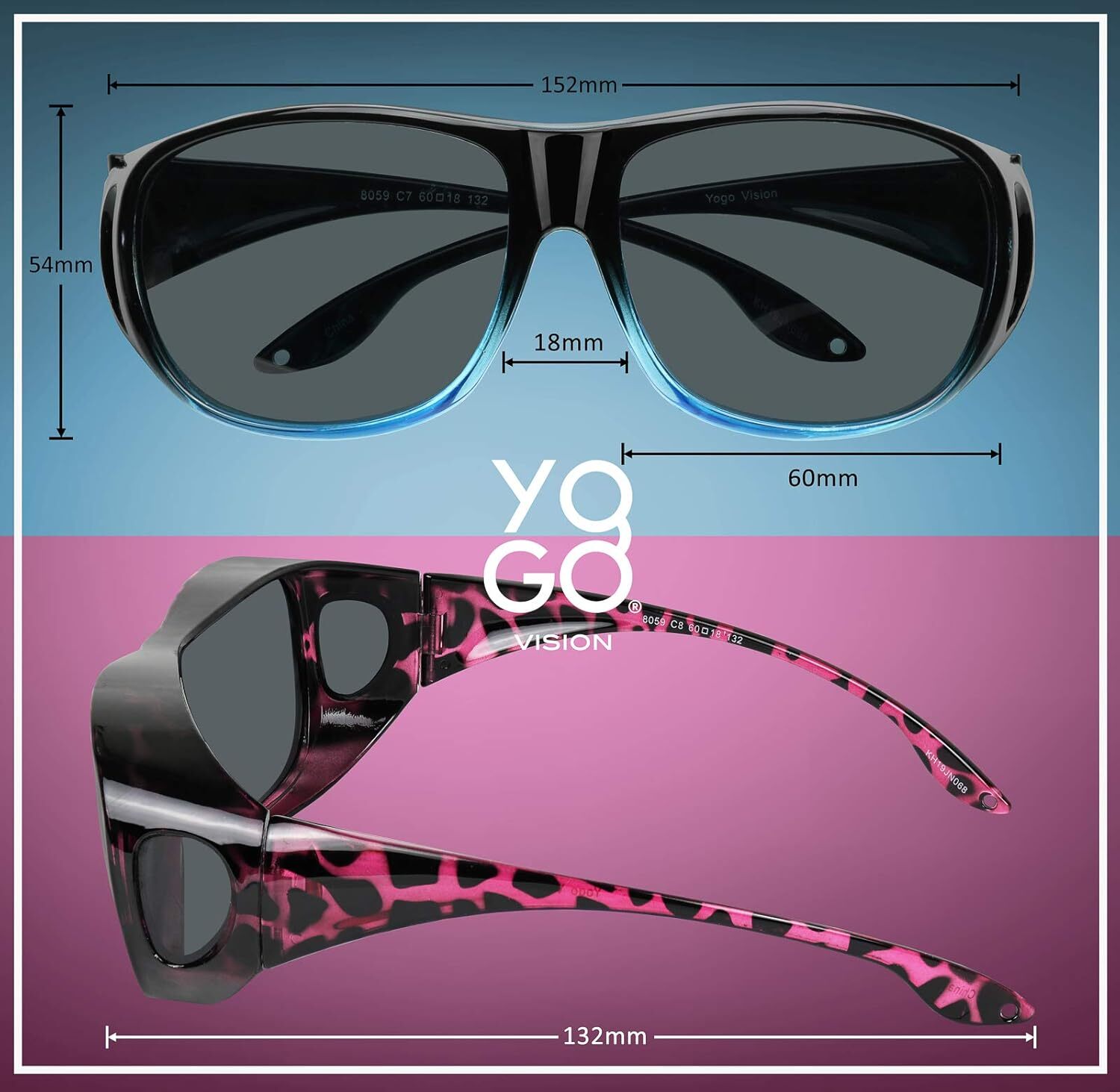 Yogo Black Blue Frame and Smoke Lens, Burgundy Havana Lens