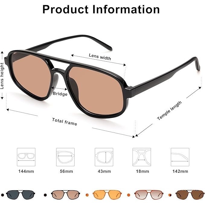 Men’s Sunglasses Designer Hip Hop Black Frame Champagne Lens Classic Pilot Style
