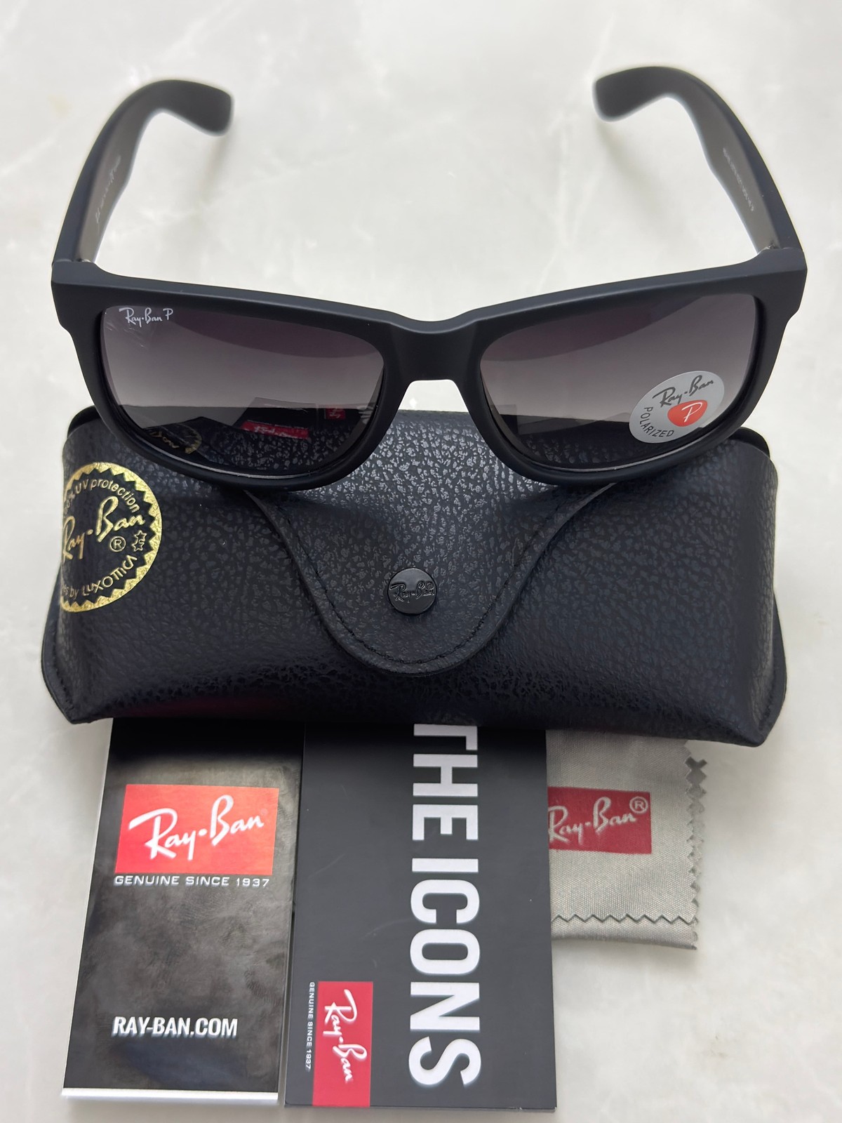 2026 Men’s Sunglasses RB4165 622/T3 55mm Ray-Ban Justin Rubber Black Grey Lens