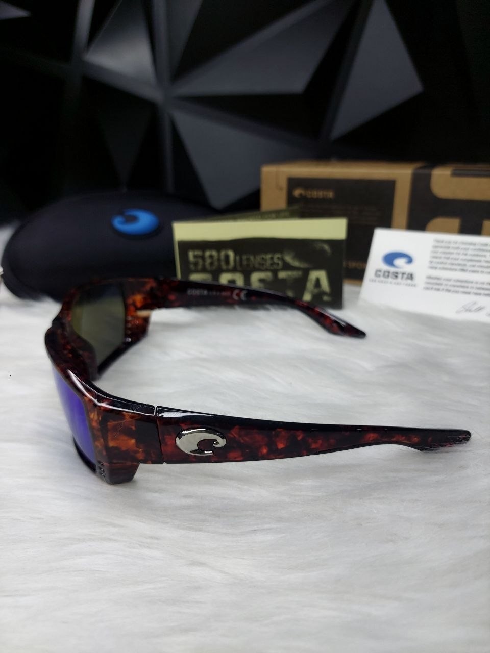NEW Costa Del Mar Fantail Polarized Sunglasses Tortoise Blue Mirror 580P UV400
