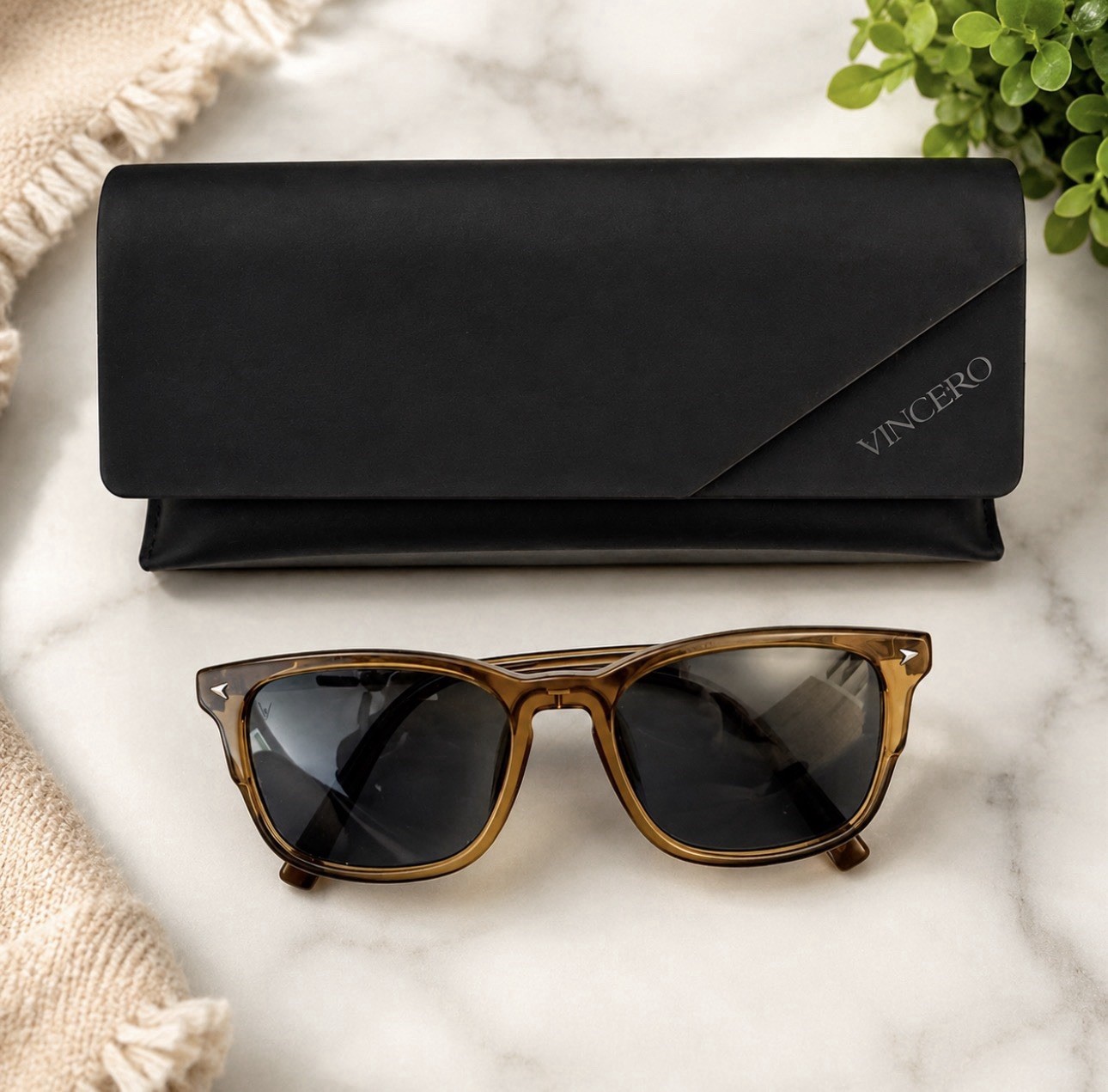 Vincero The Brooks Men’s Square Sunglasses Brown Frame Green Polarized 52-18-140
