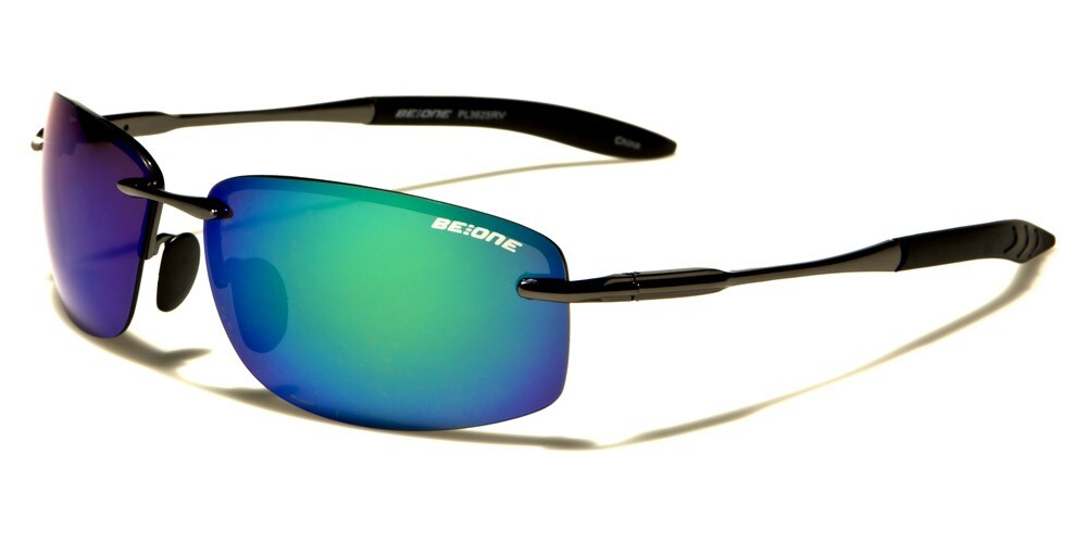 NEW RIMLESS POLARIZED SUNGLASSES MENS LADIES DESIGNER SPORTS WRAP MIRRORED METAL