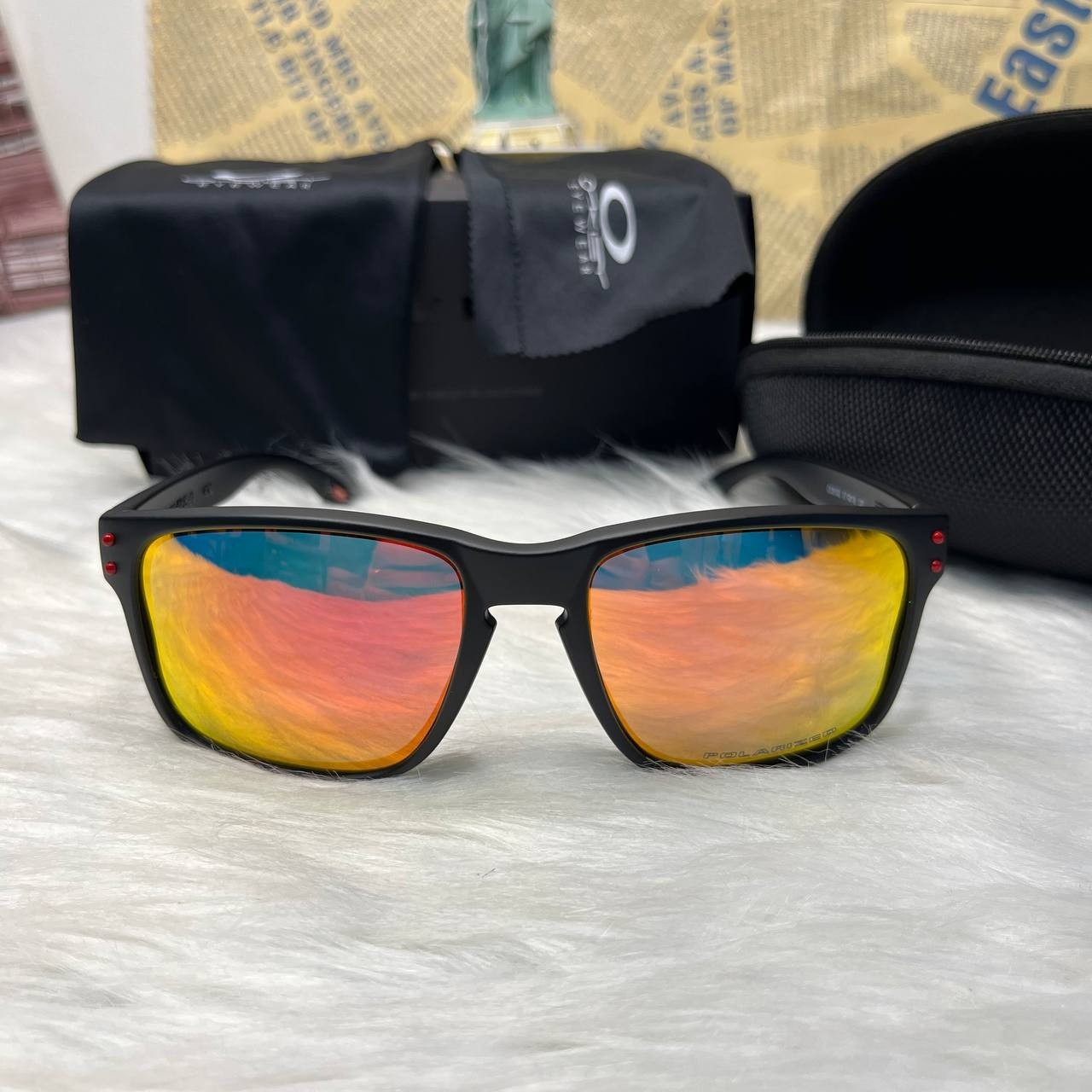 Oakley Holbrook Sunglasses Matte Black Frame | Fire Red Polarized Lens NEW