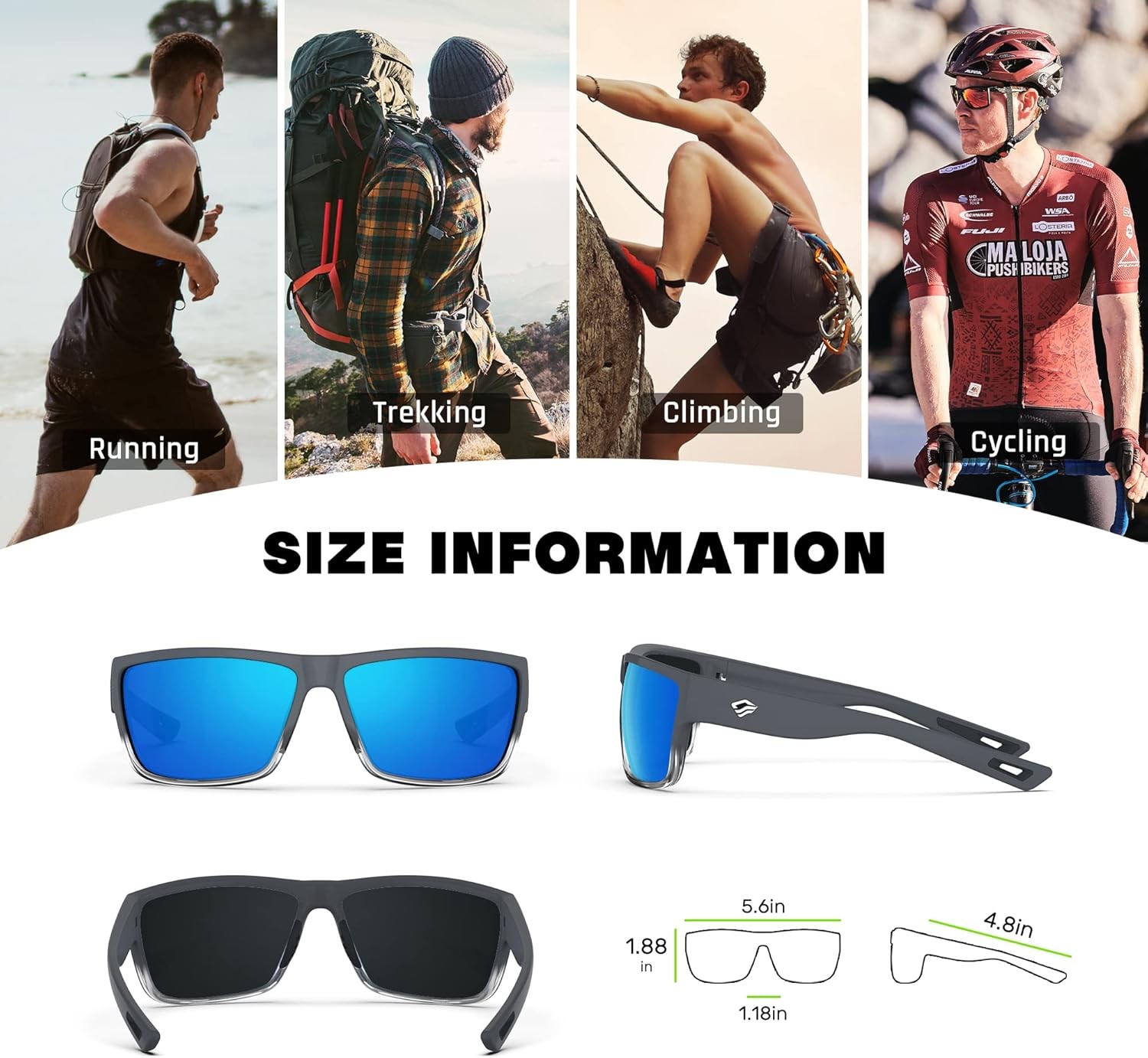 TOREGE Polarized Sports Matte-transparent Grey Frame &Ice Blue Lens