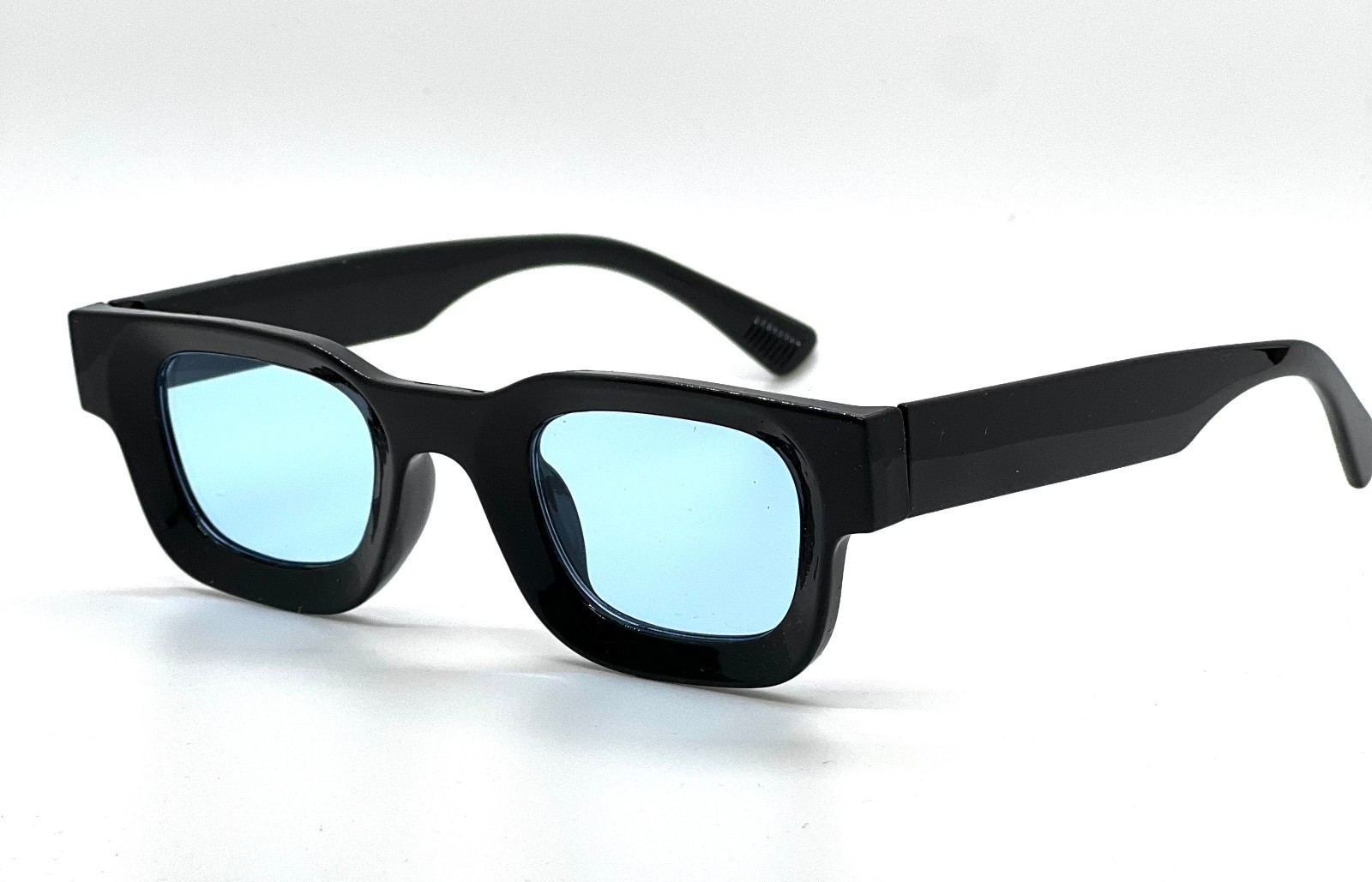 Men’s Sunglasses Square UV 400 Protection Black Frame Blue Lens Rapper Luxury