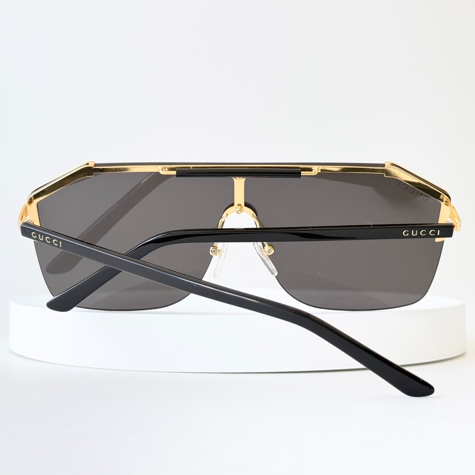 Gucci GG0291S Shield Sunglasses Black Gold Frame Gray Lens Men 99mm Italy